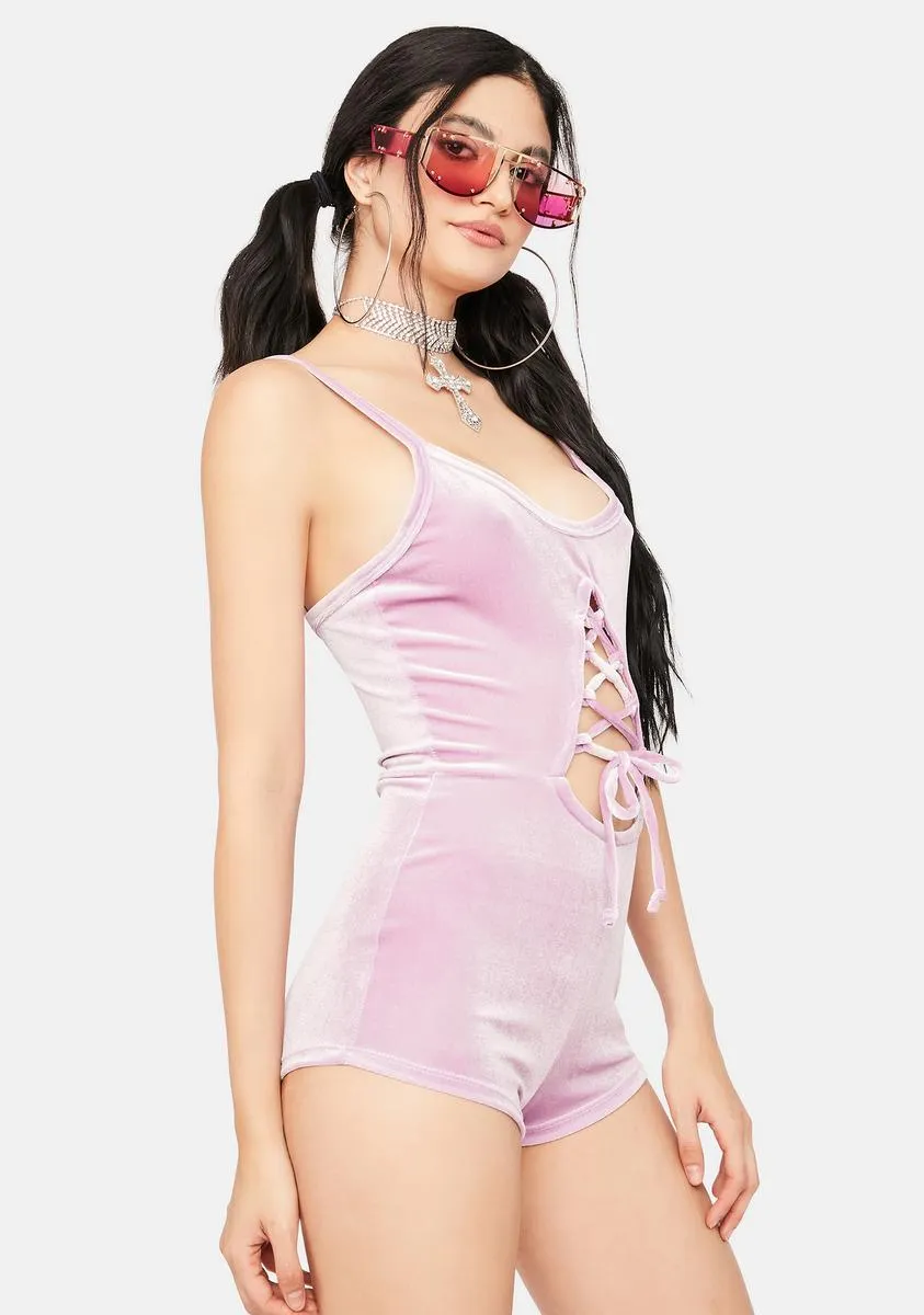 Mauve Changing Perspectives  Velour Lace Up Romper-