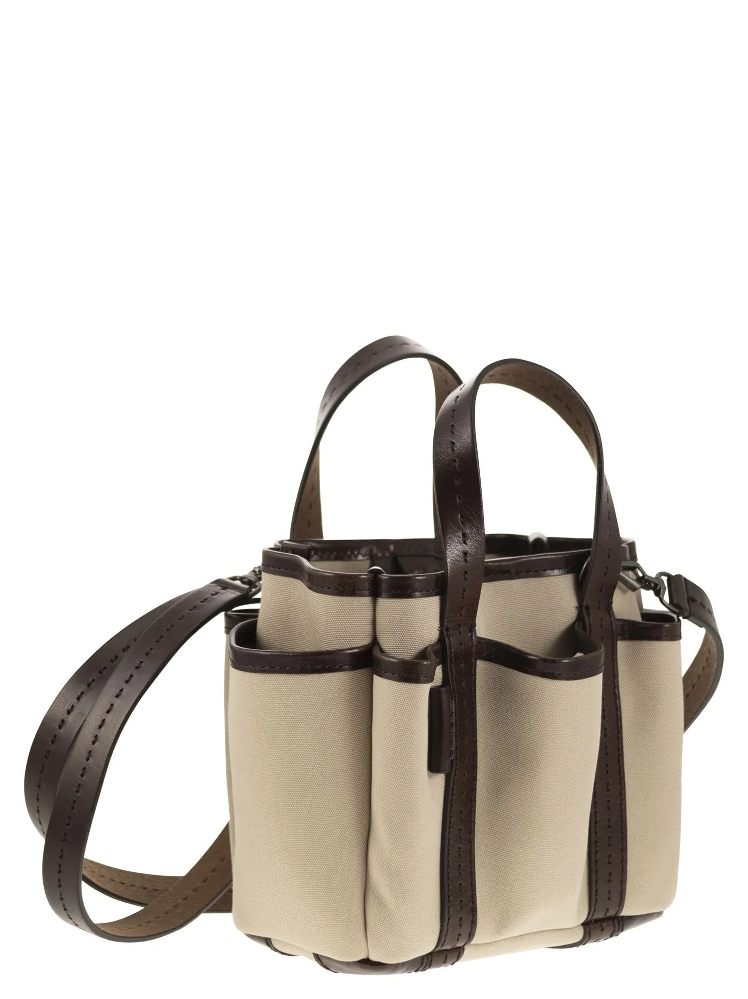 Max Mara    Max Mara Gardenca Basxs Giardiniera Mini Canvas And Leather Tote Bag