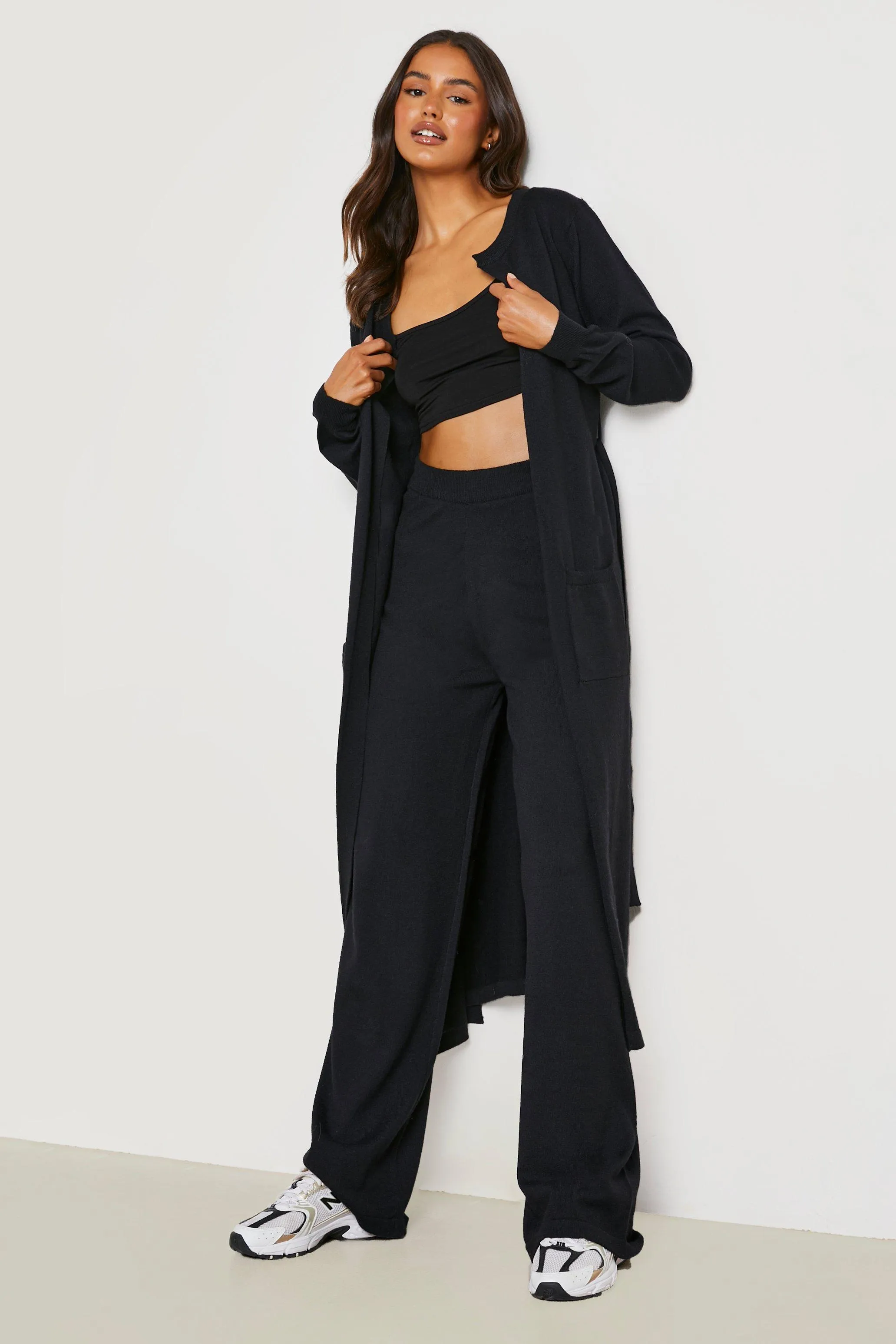 Maxi Cardigan And Wide Trouser Knitted Set