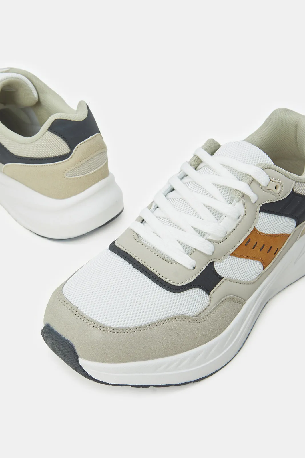 Men Beige Color Block Sneakers