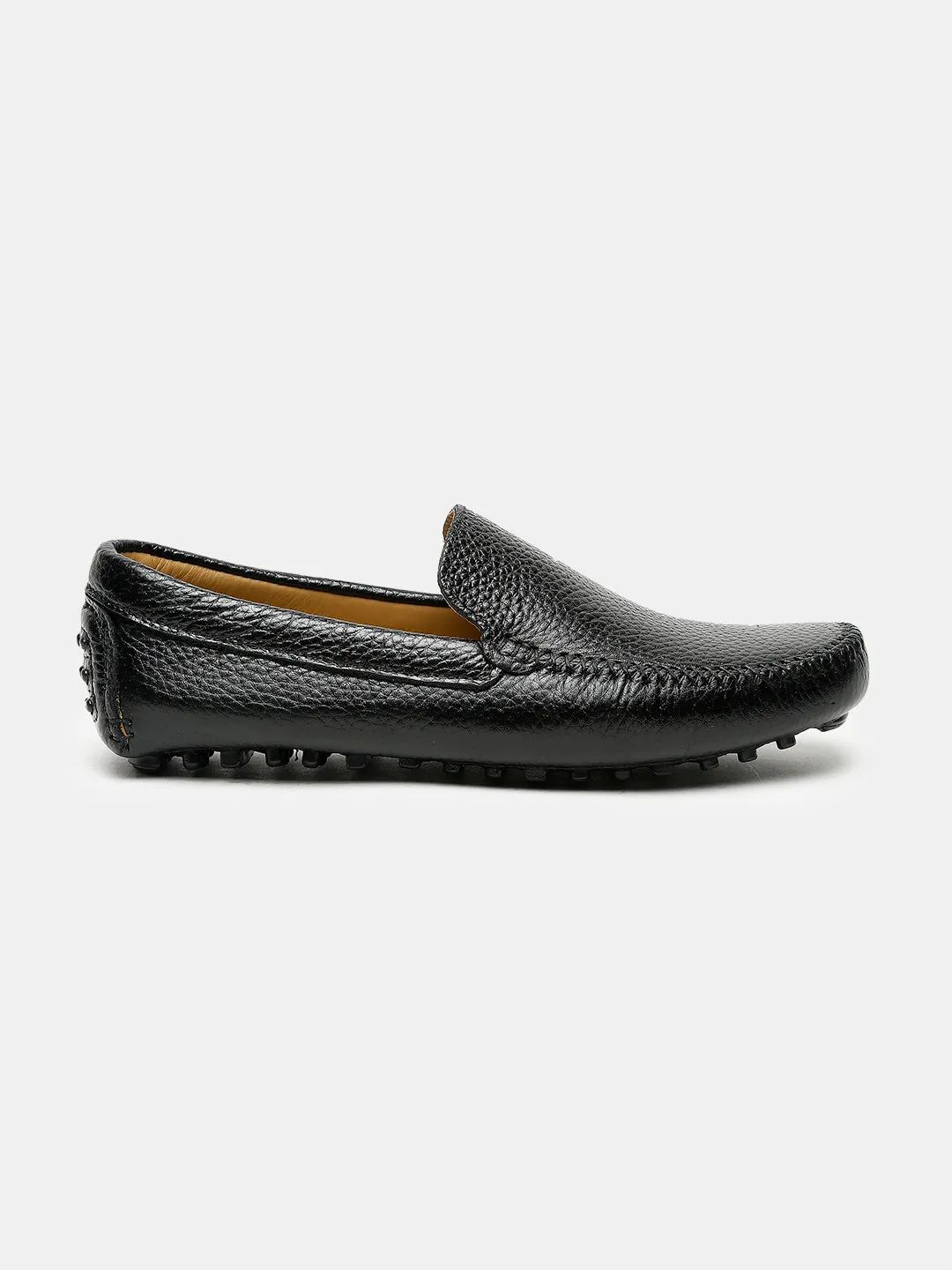 Men Black Solid Genuine Leather Loafers