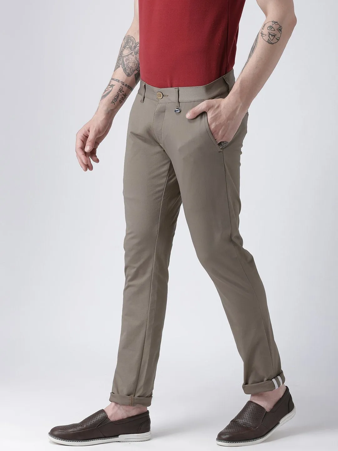 Men Brown Slim Fit Solid Chinos