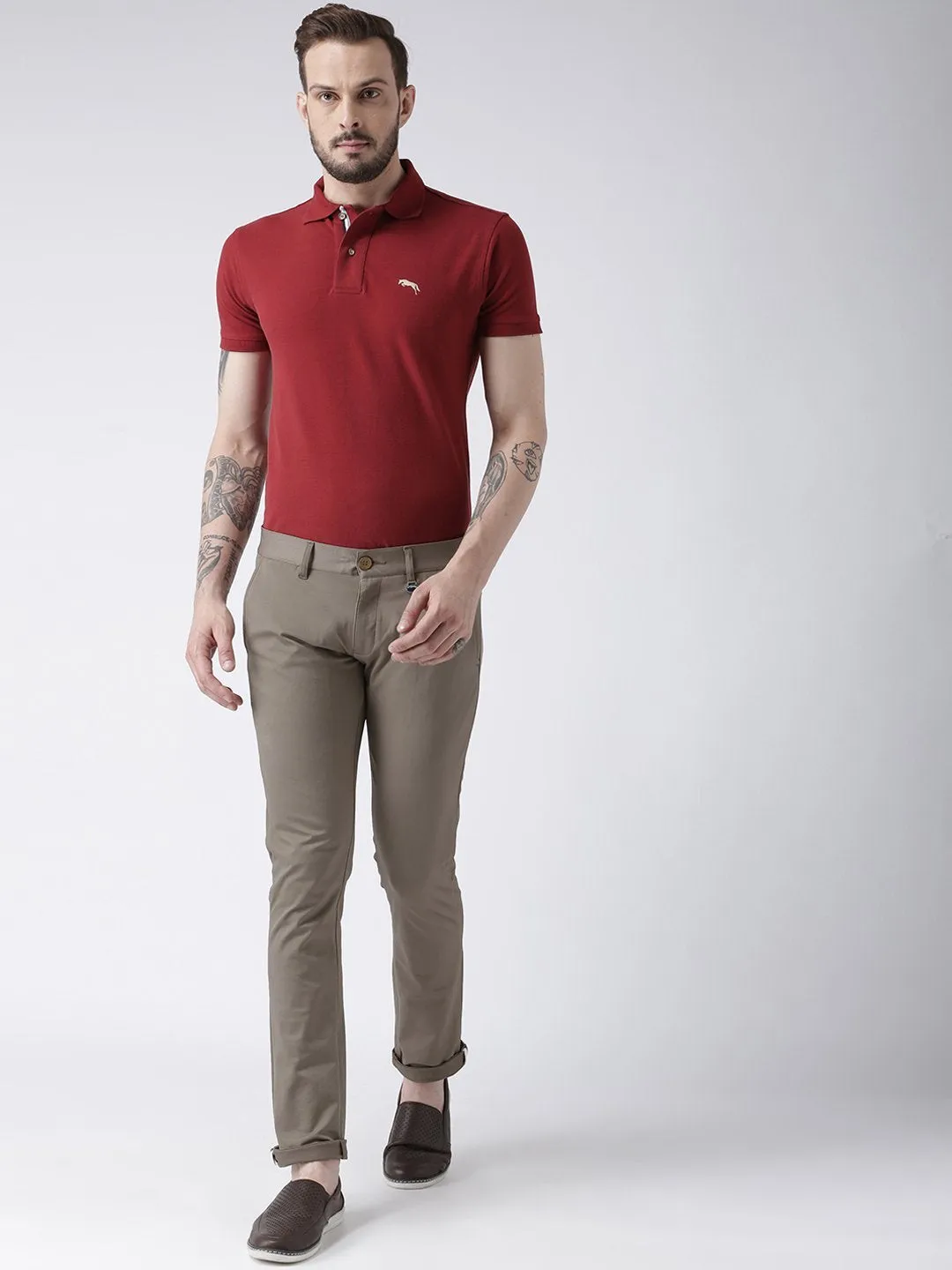 Men Brown Slim Fit Solid Chinos