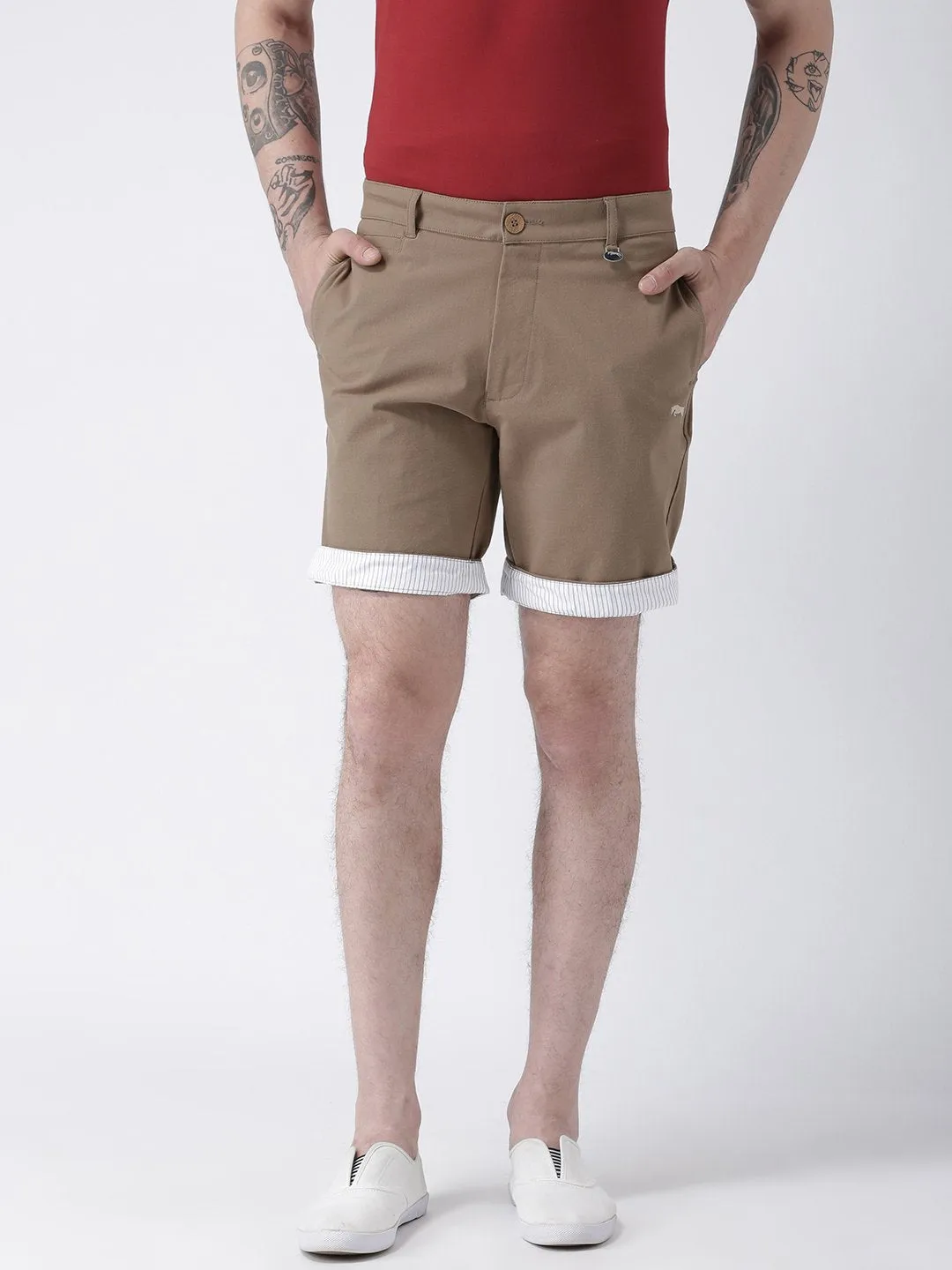 Men Brown Solid Chino Shorts