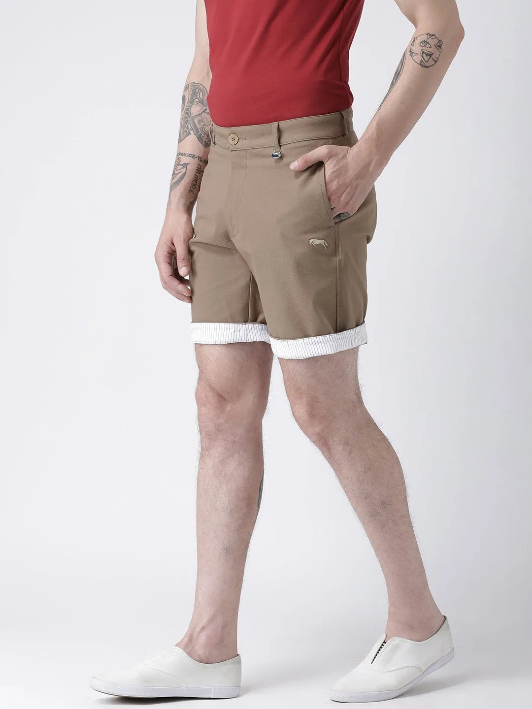 Men Brown Solid Chino Shorts