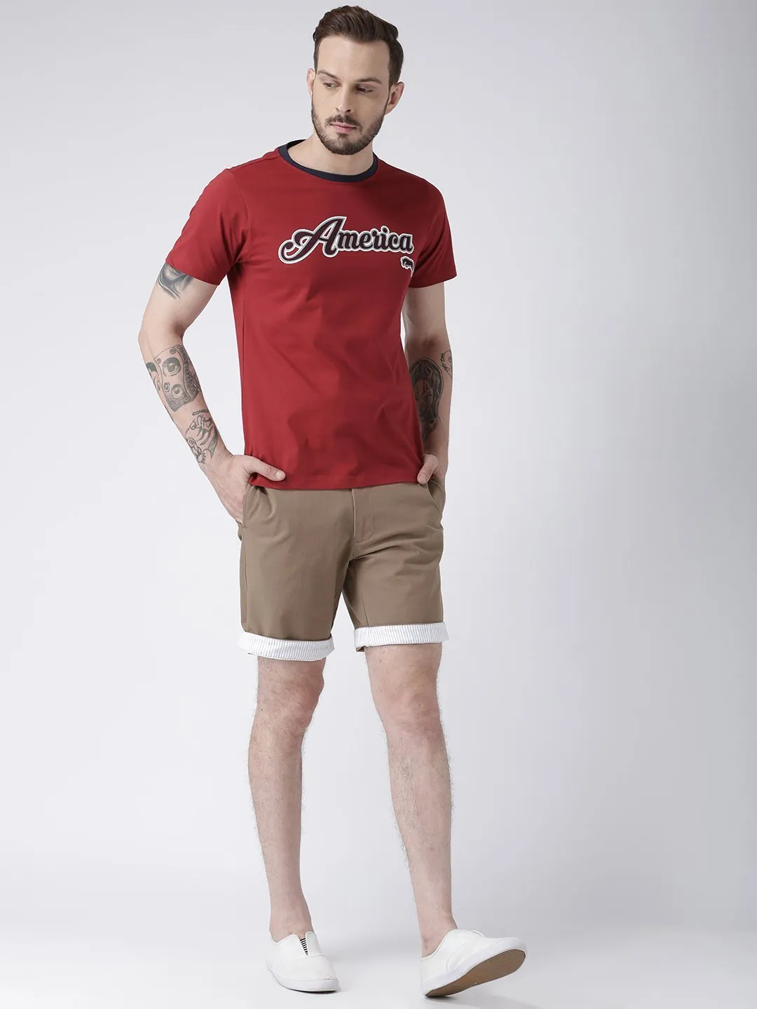 Men Brown Solid Chino Shorts