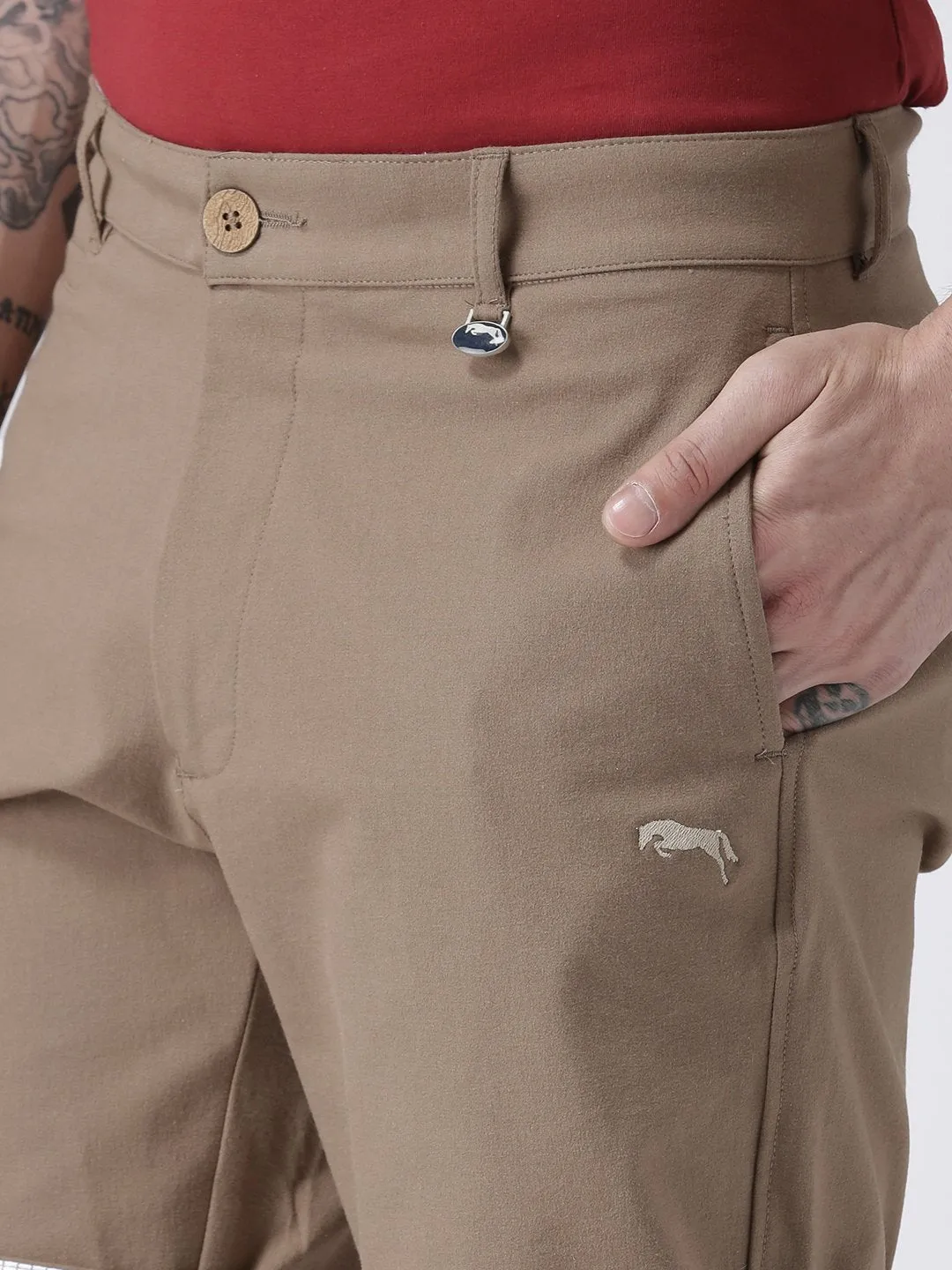 Men Brown Solid Chino Shorts