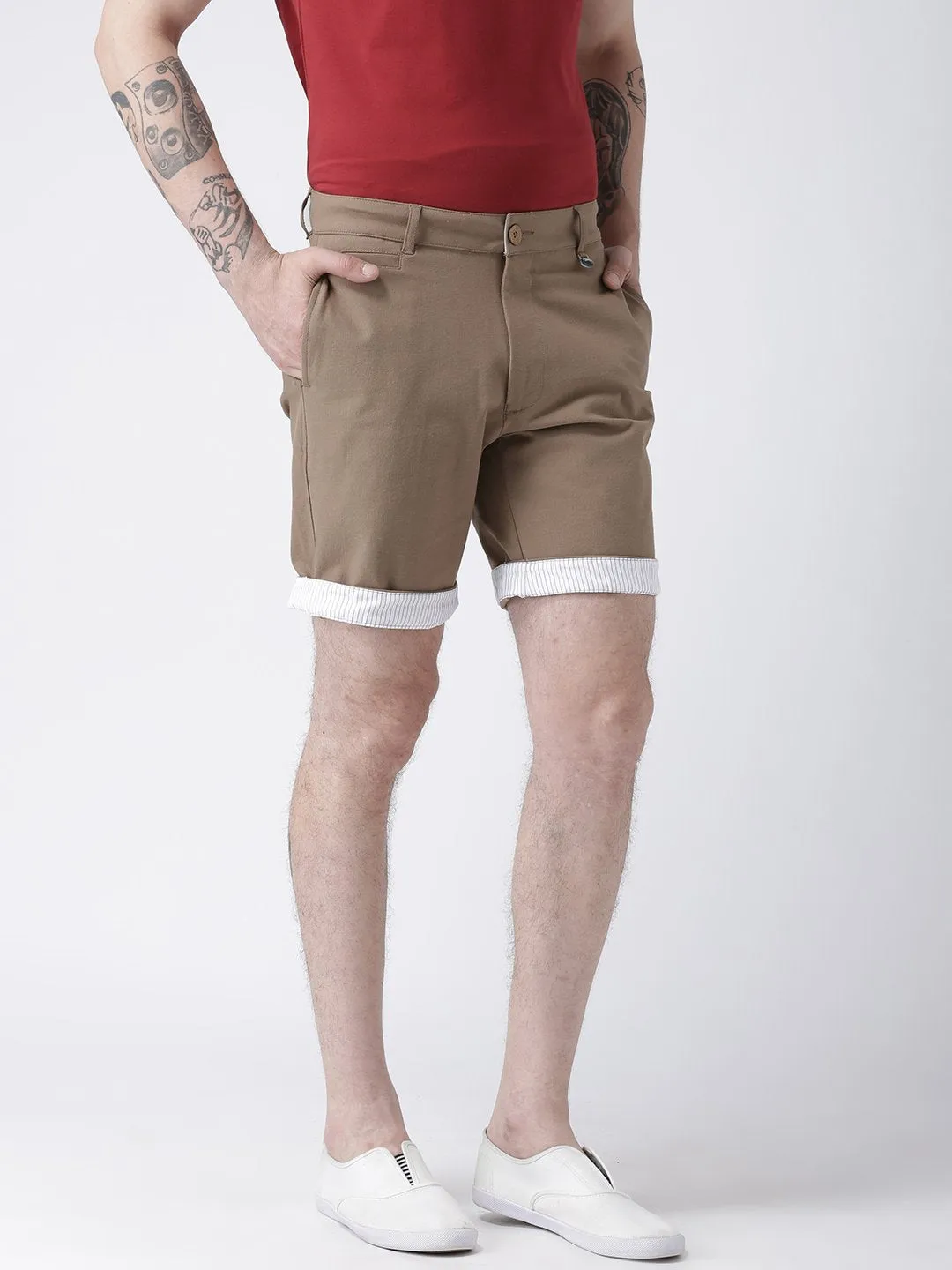 Men Brown Solid Chino Shorts