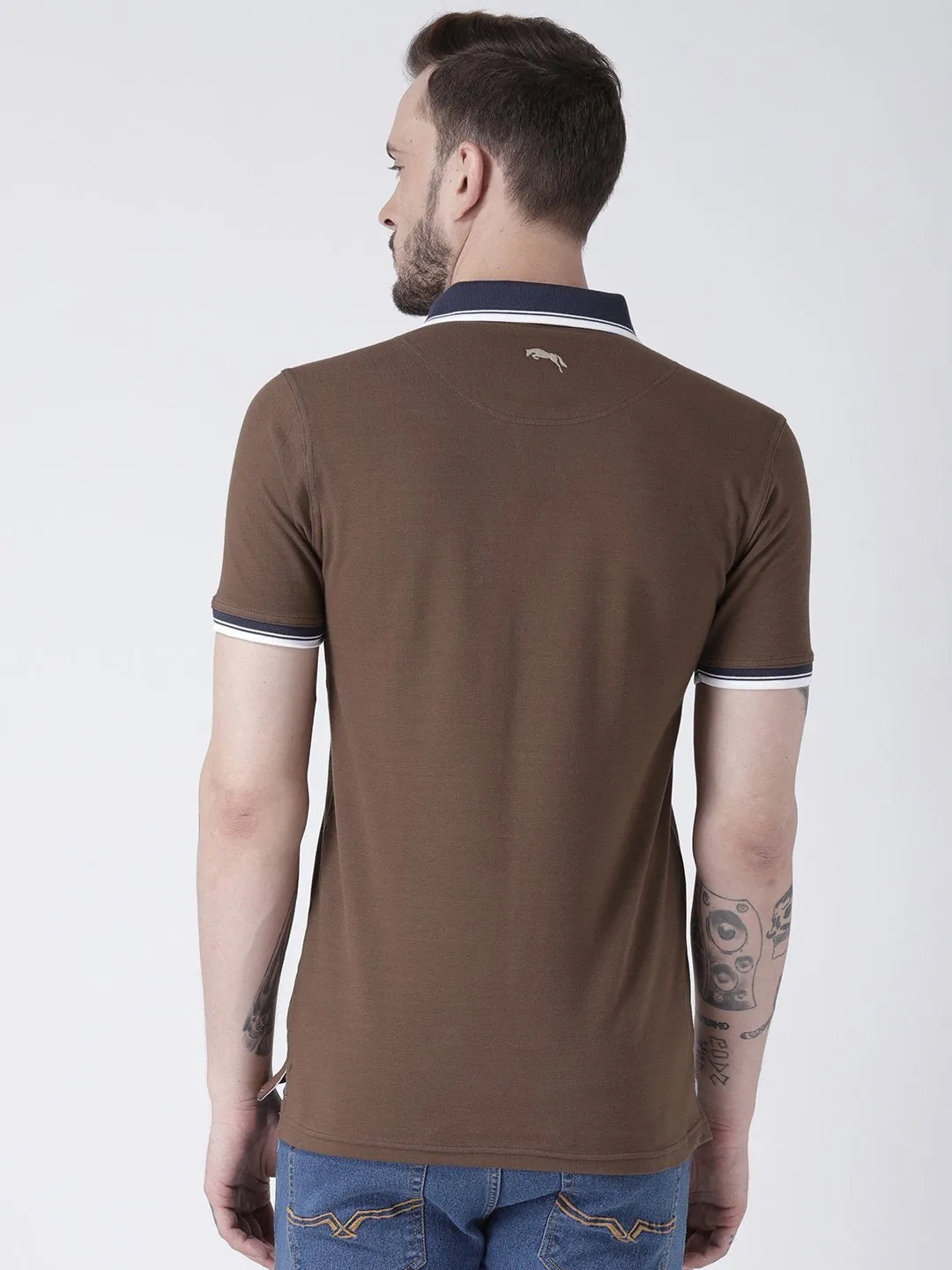 Men Brown Solid Polo T-shirt