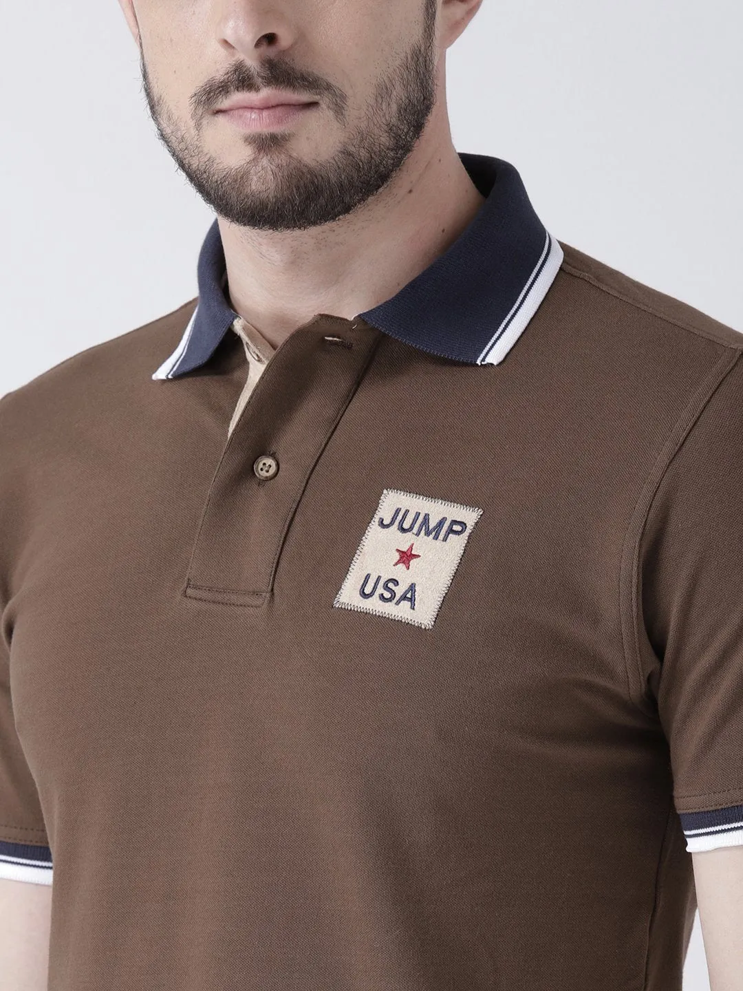 Men Brown Solid Polo T-shirt