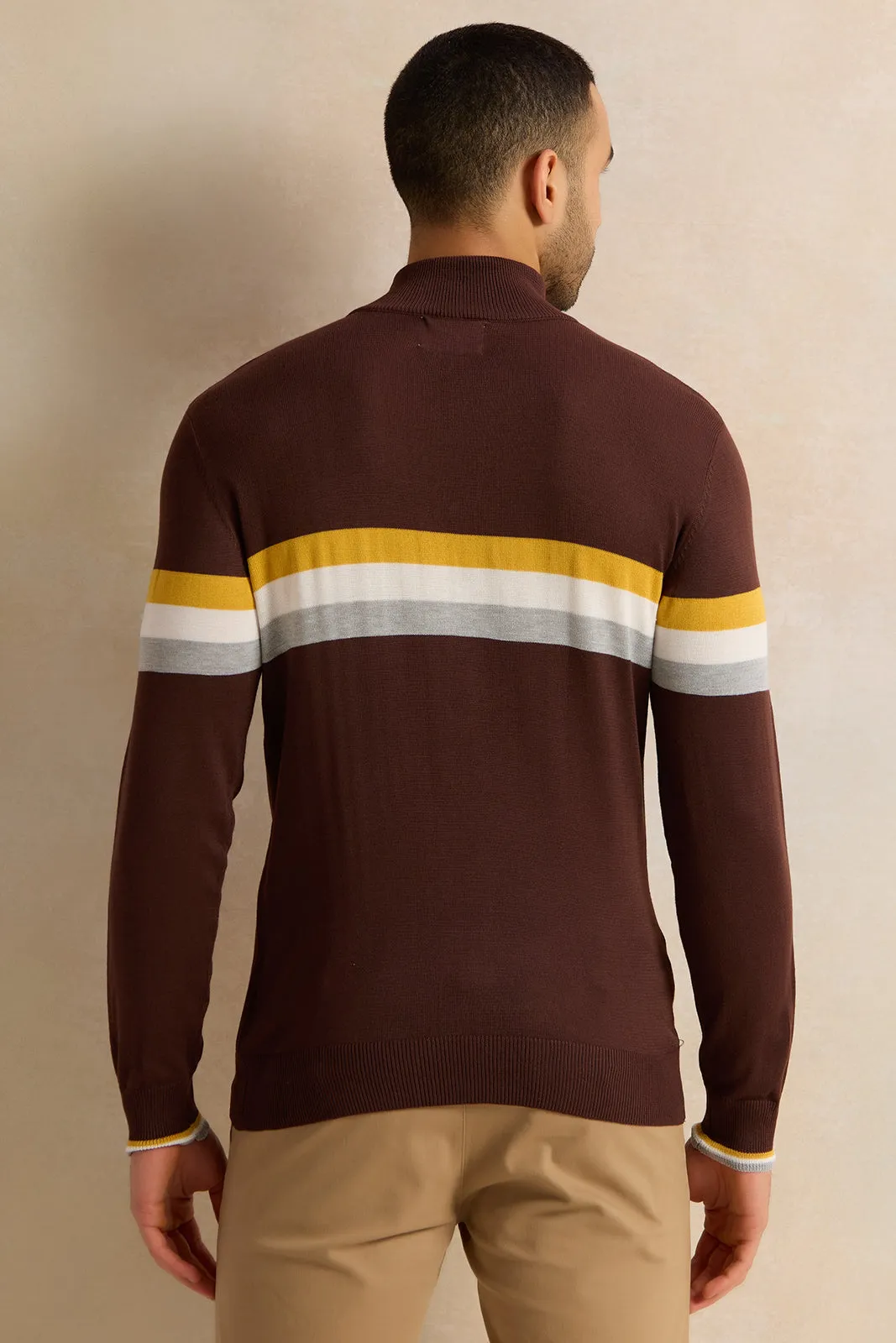 Men Brown Striped Sweater