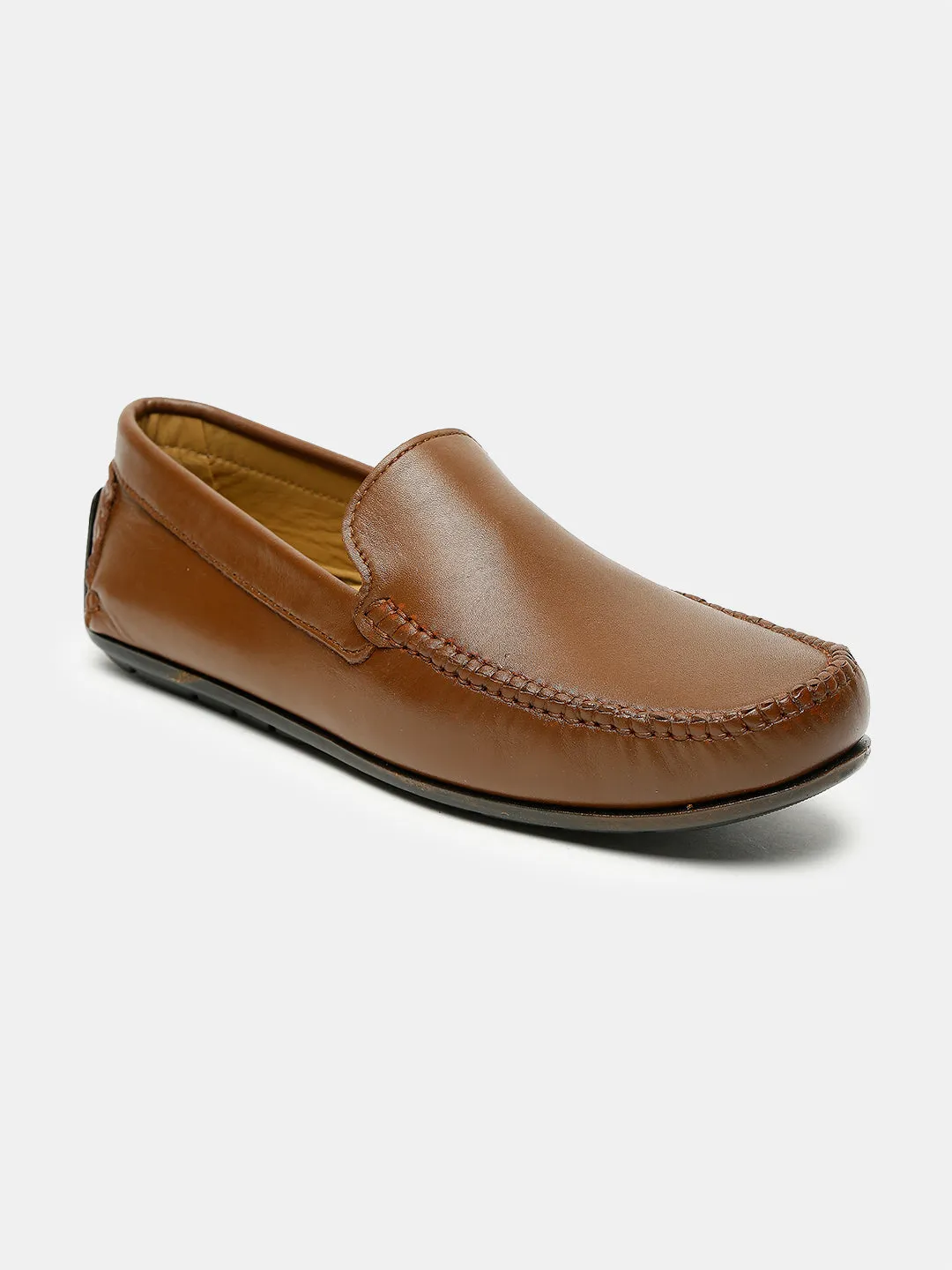 Men Tan Solid Genuine Leather Loafers