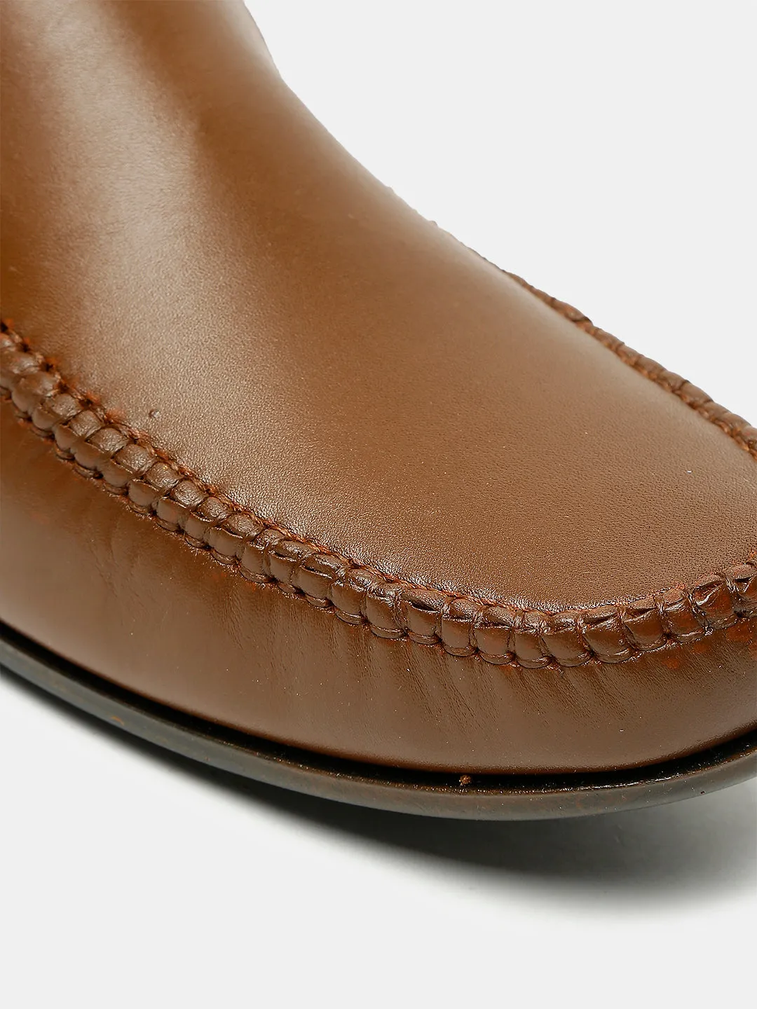 Men Tan Solid Genuine Leather Loafers