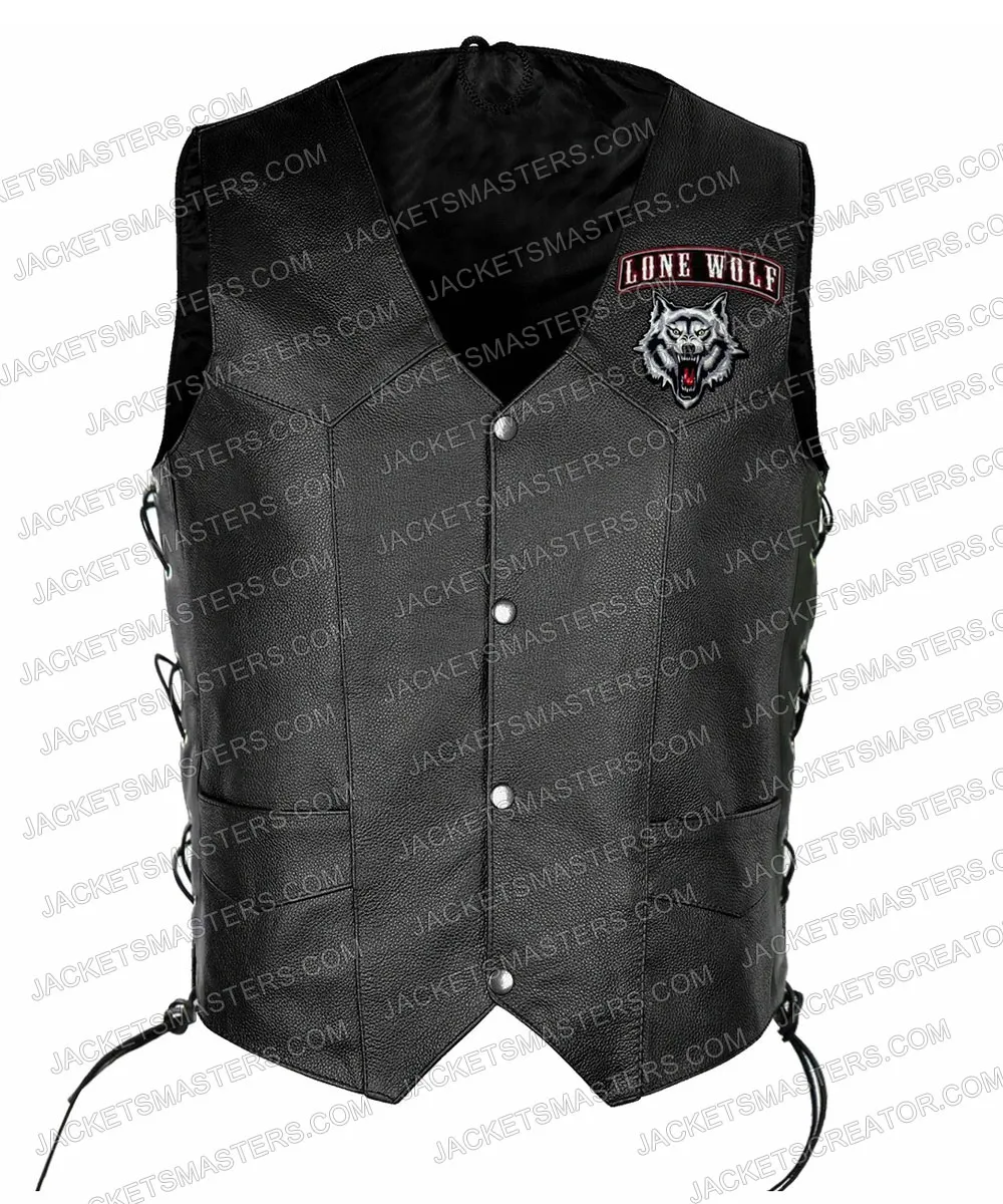 Men’s Lone Wolf Biker Leather Vest