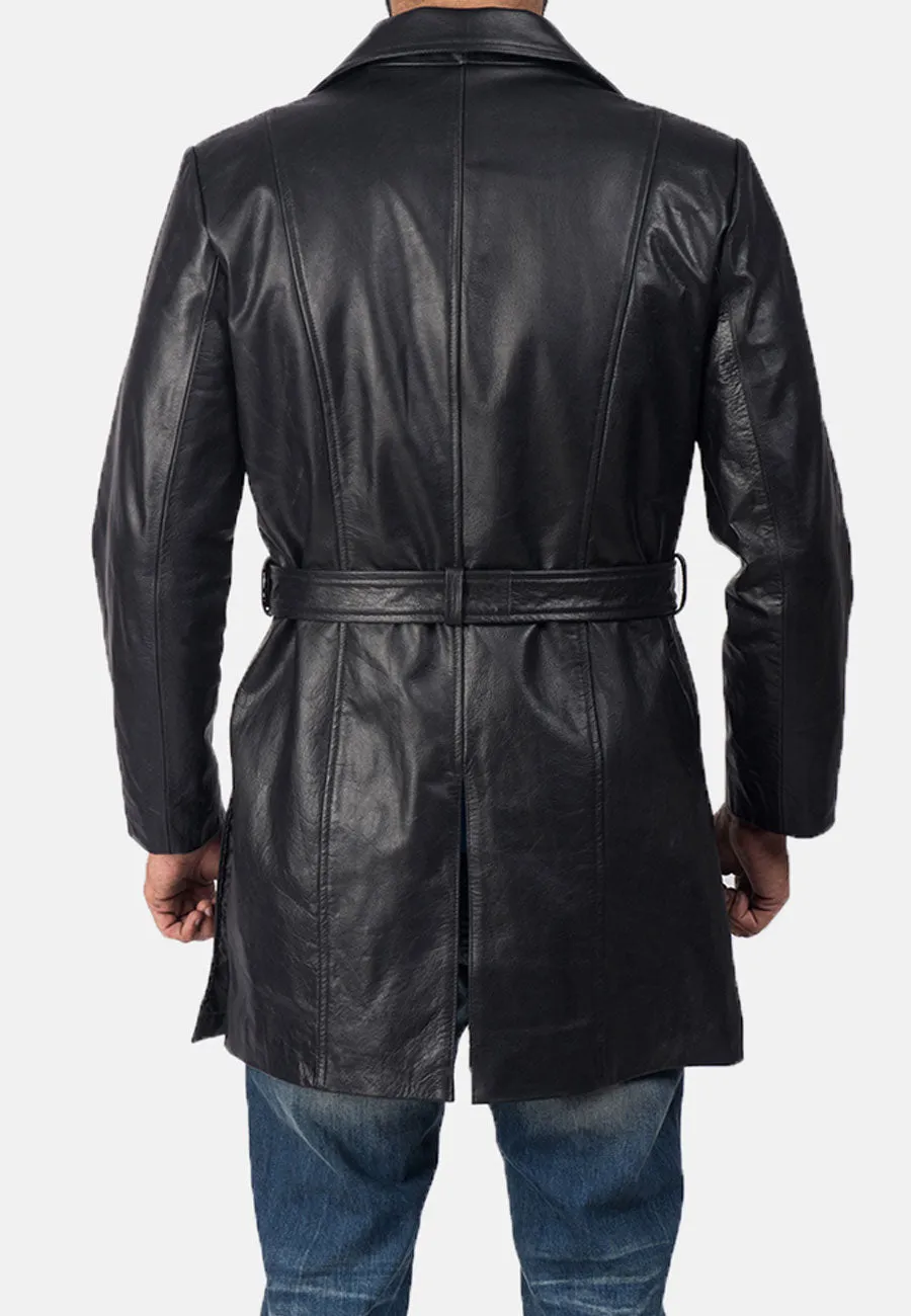 Men’s Black Leather Trench Coat Belt