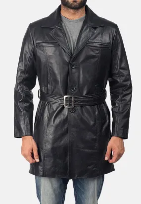 Men’s Black Leather Trench Coat Belt