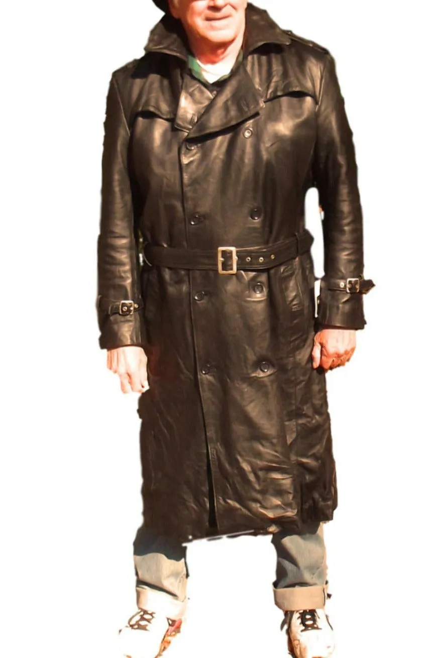 Mens Black Leather Trench Coat Full Length | Double Breasted