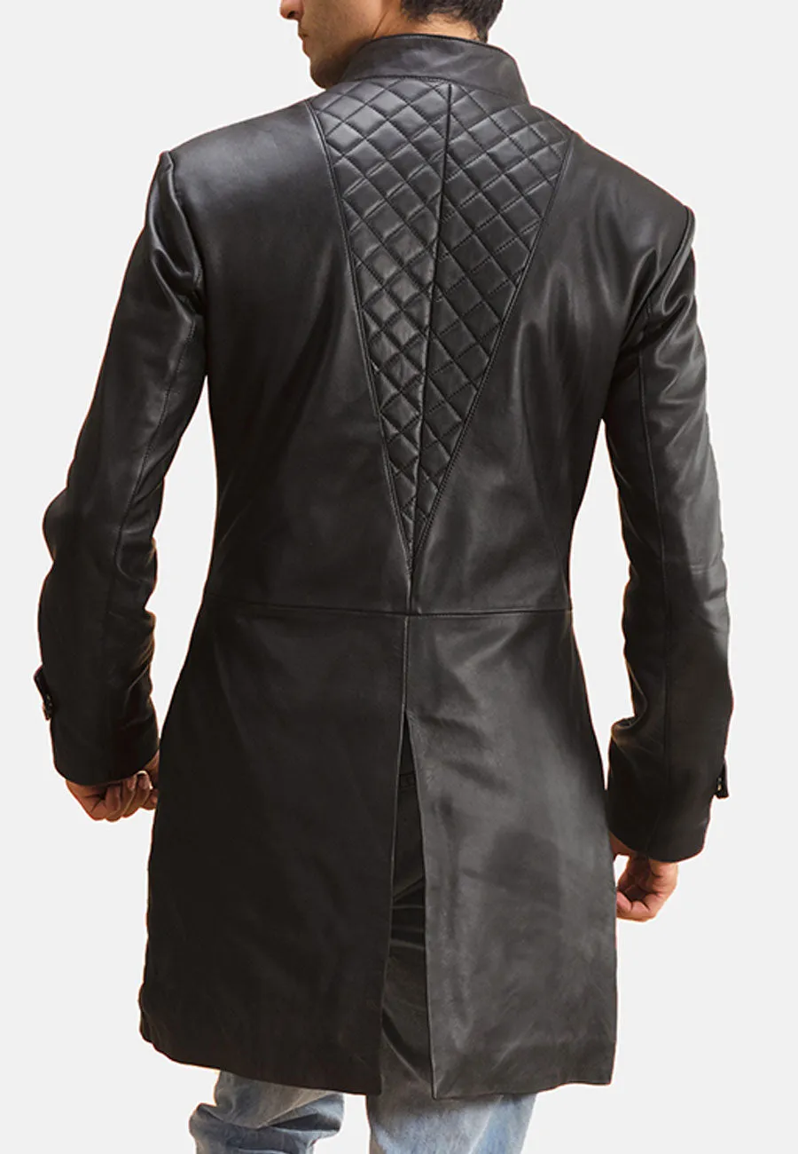 Men's Black Leather Trench Coat