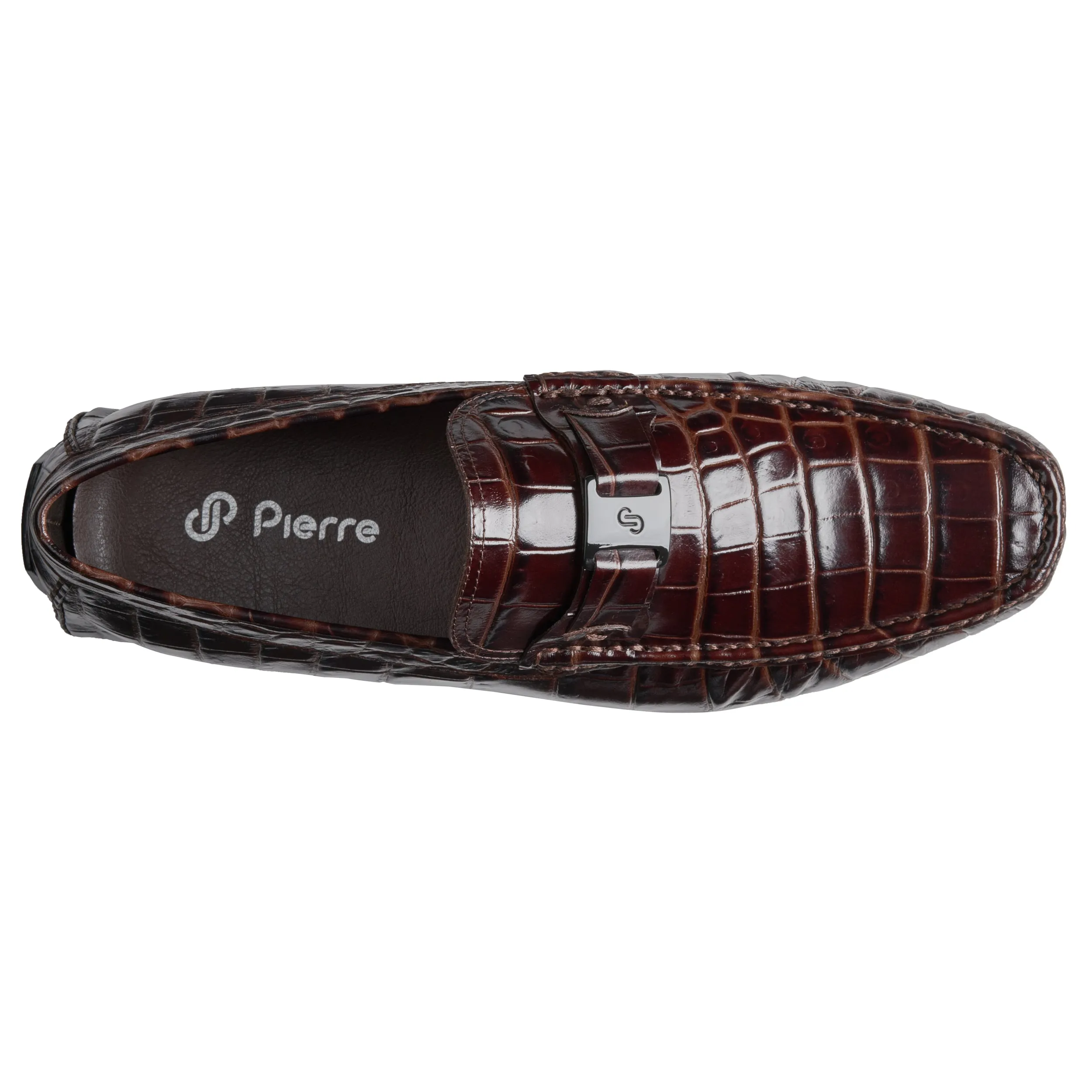 Mens brown engraved leather driving shoes-rubber sole