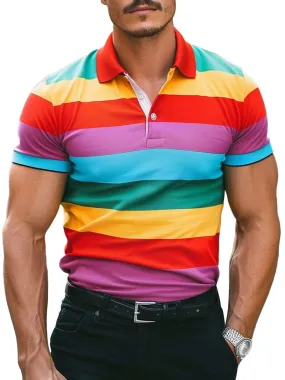 Men's Colorful Striped Print Polo Shirt