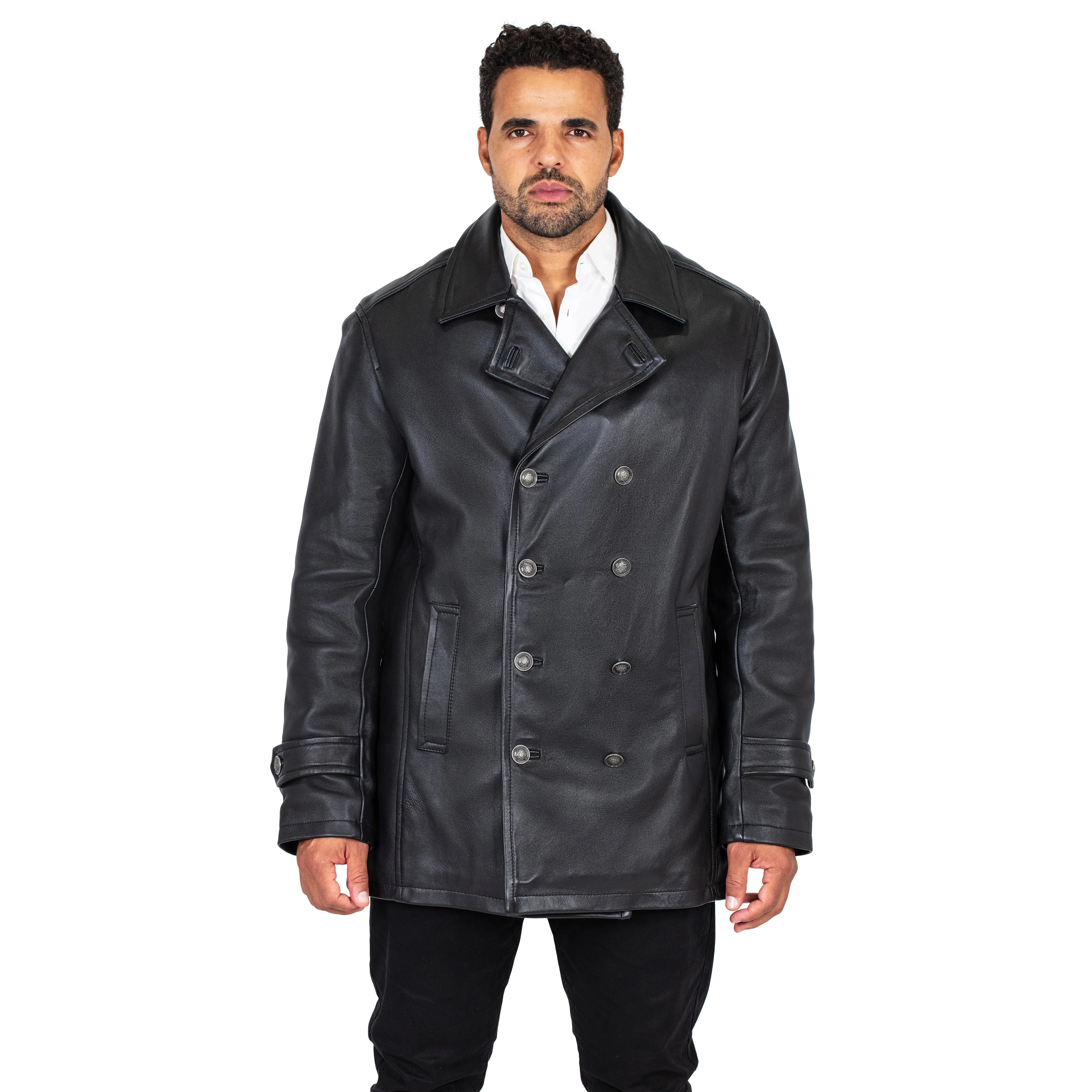 Men's Genuine Lambskin Leather Trench Coat Style #2092