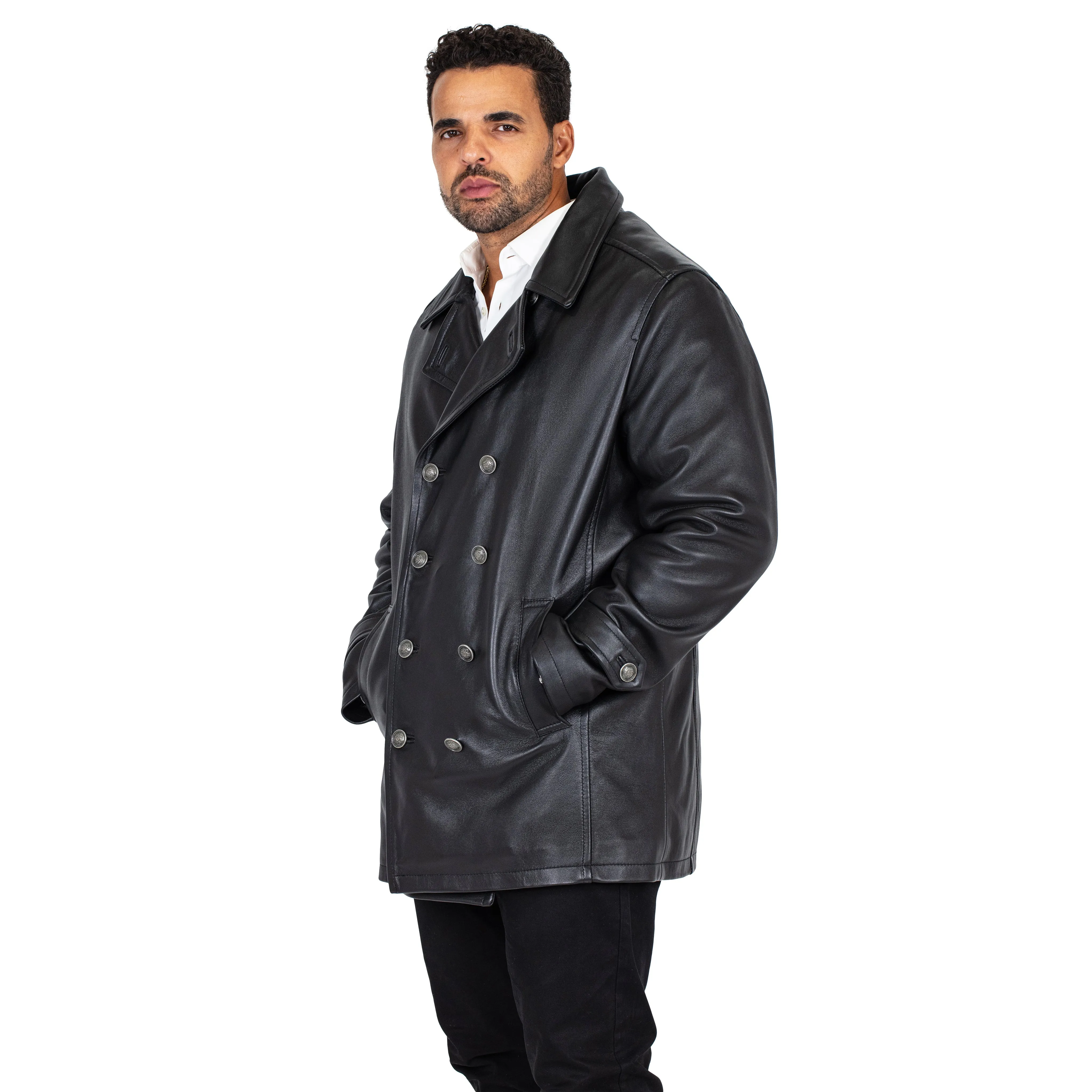 Men's Genuine Lambskin Leather Trench Coat Style #2092