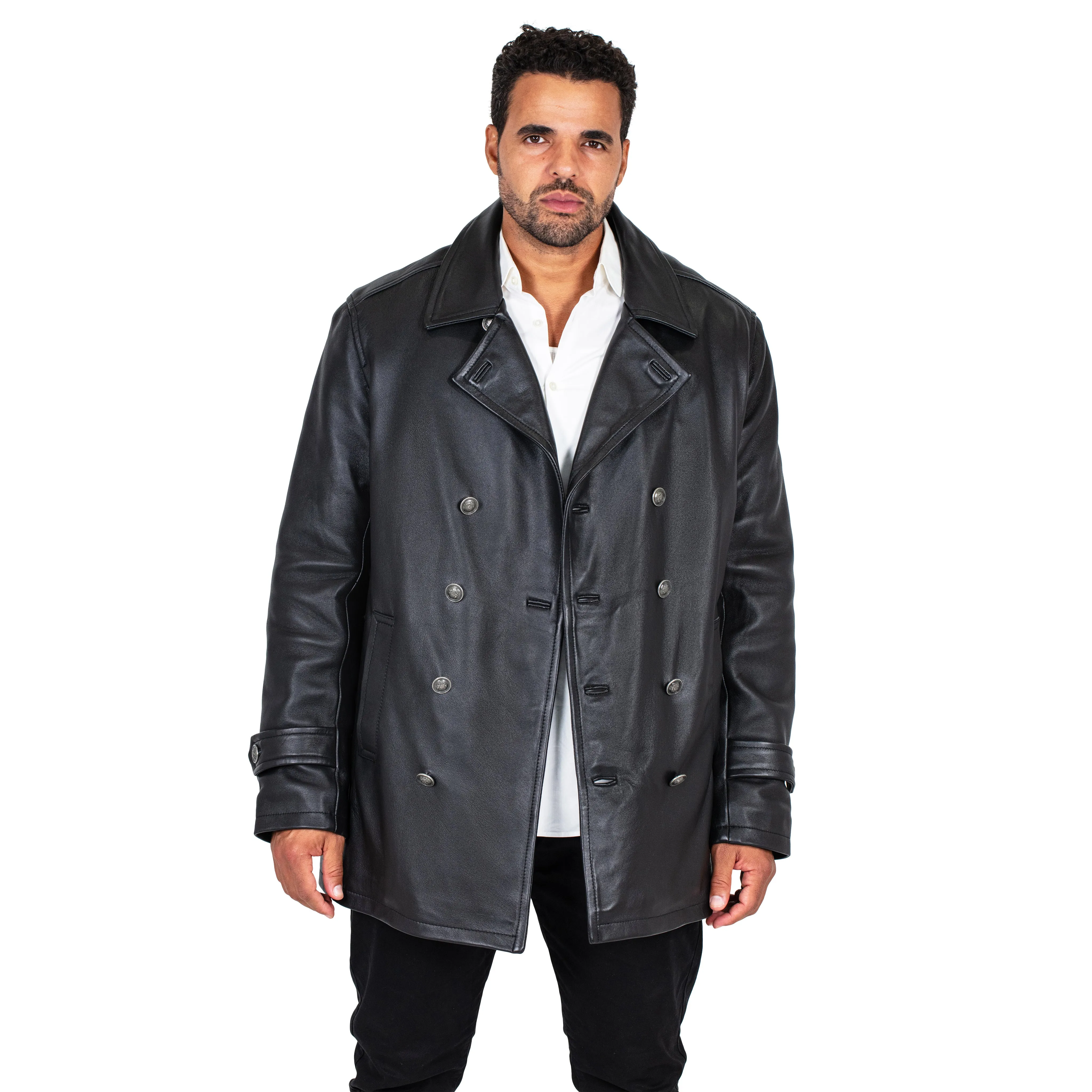 Men's Genuine Lambskin Leather Trench Coat Style #2092