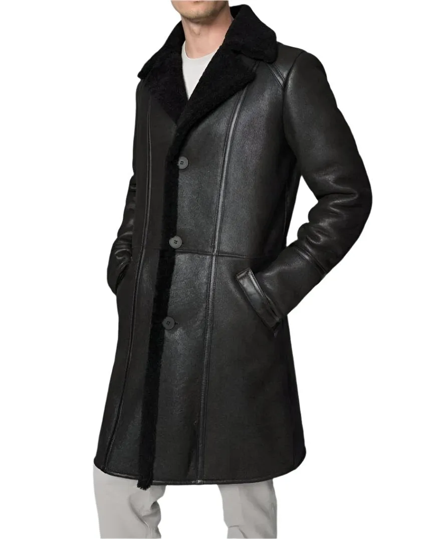 Mens Leather Shearling Trench Coat