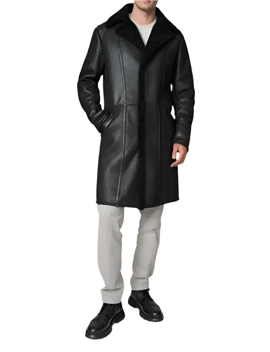 Mens Leather Shearling Trench Coat