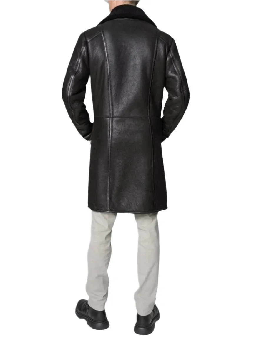 Mens Leather Shearling Trench Coat