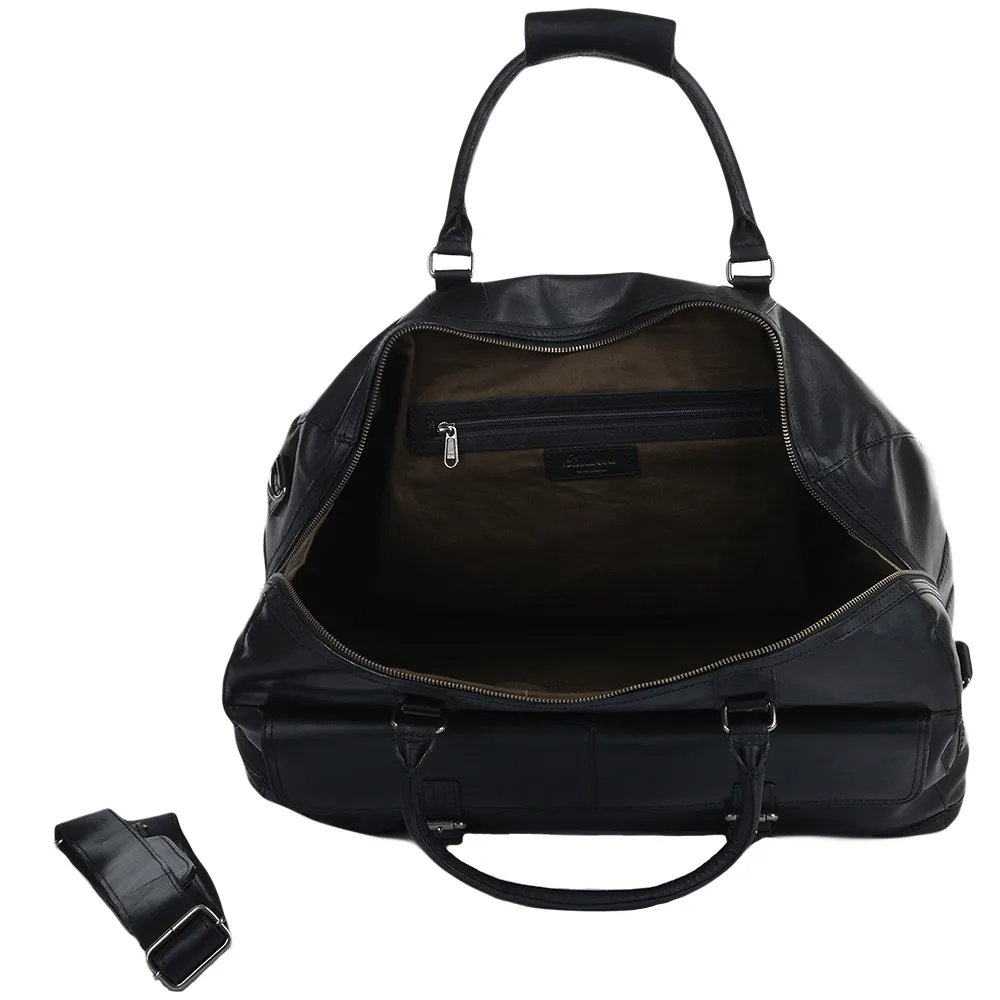 Mens Leather Travel Bag Black : Francis