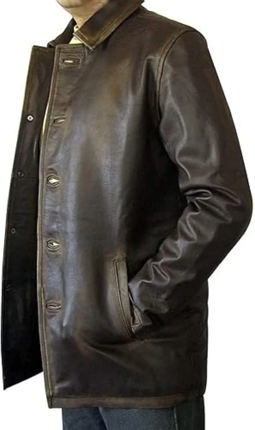 Mens Leather Trench Coat Dark Brown