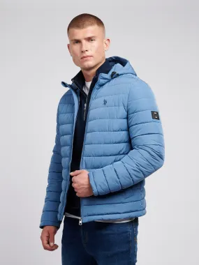 Mens Lightweight Quilt Hooded Puffer Jacket in Blue Horizon