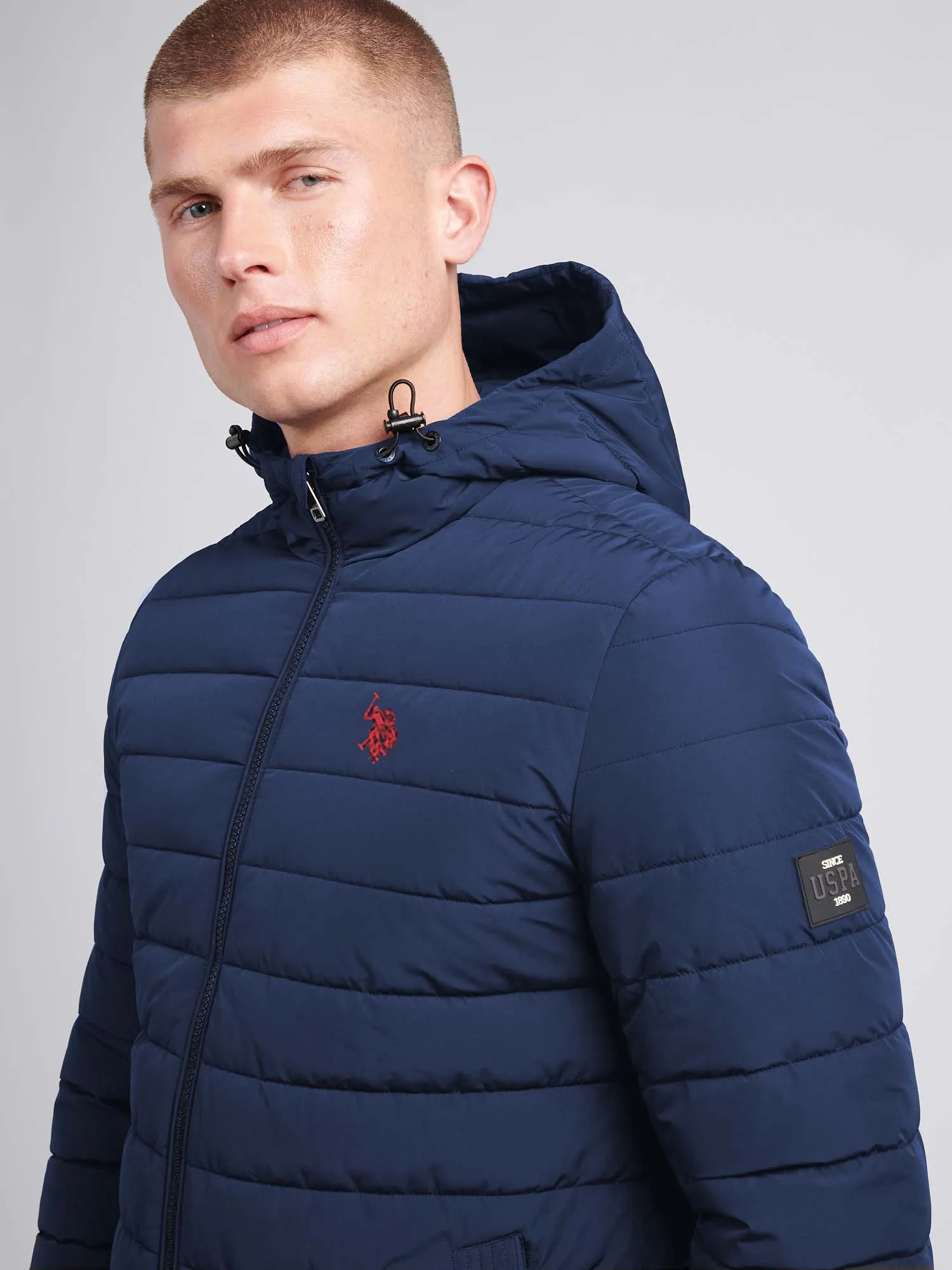 Mens Lightweight Quilt Hooded Puffer Jacket in Dark Sapphire Navy