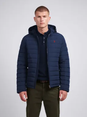 Mens Lightweight Quilt Hooded Puffer Jacket in Dark Sapphire Navy