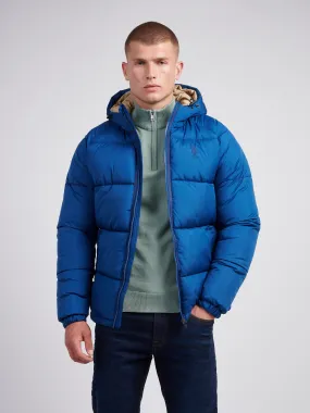 Mens Ripstop Hooded Puffer Jacket in Navy Peony