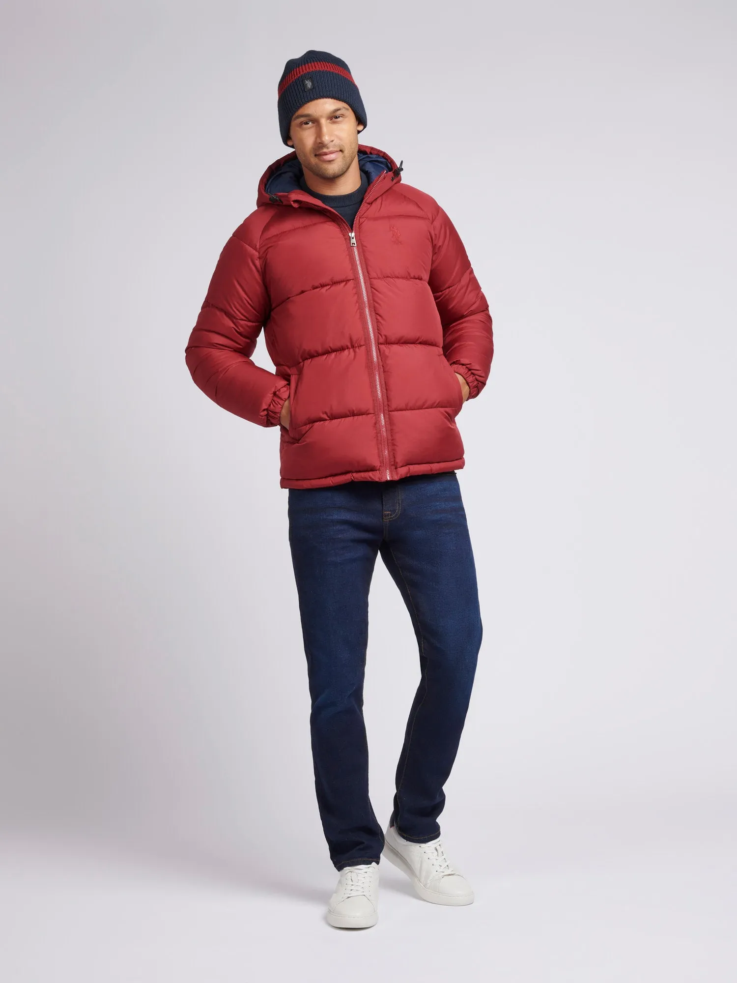 Mens Ripstop Hooded Puffer Jacket in Tibetan Red