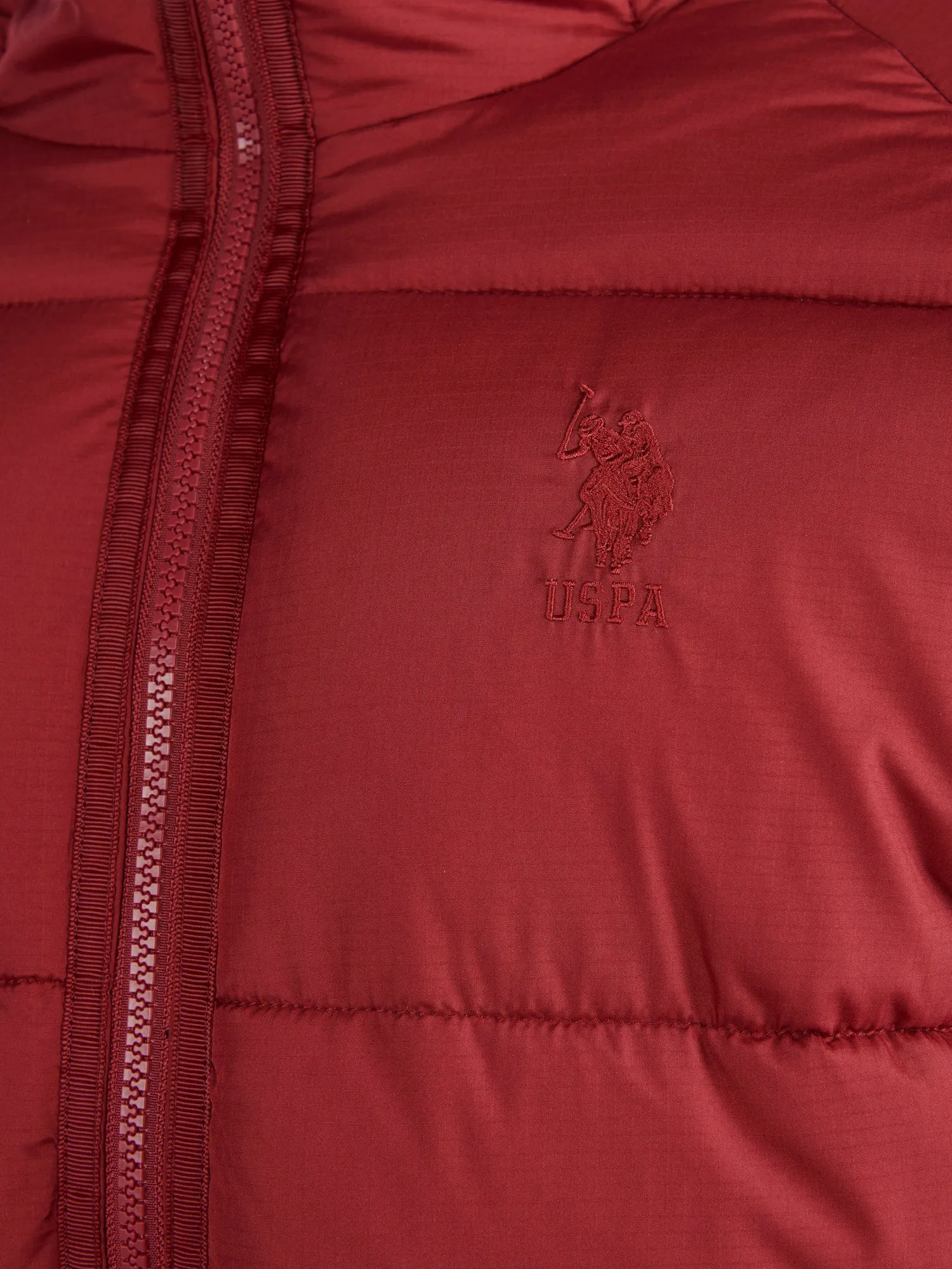 Mens Ripstop Hooded Puffer Jacket in Tibetan Red