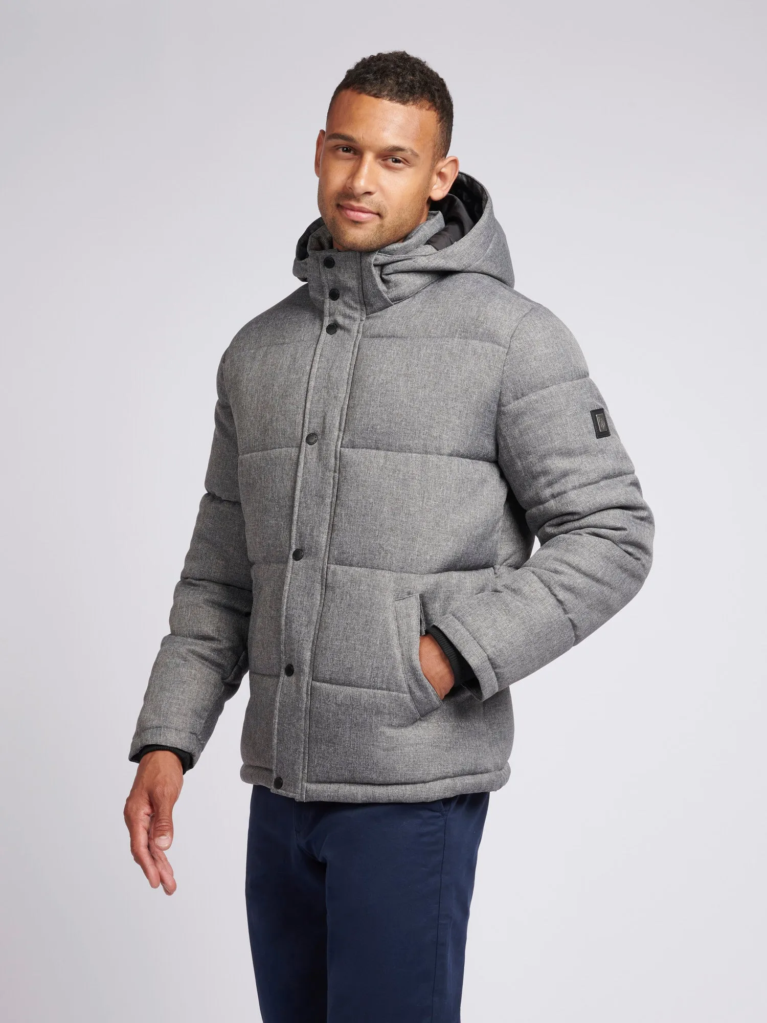 Mens Textured Winter Puffer Jacket in Charcoal