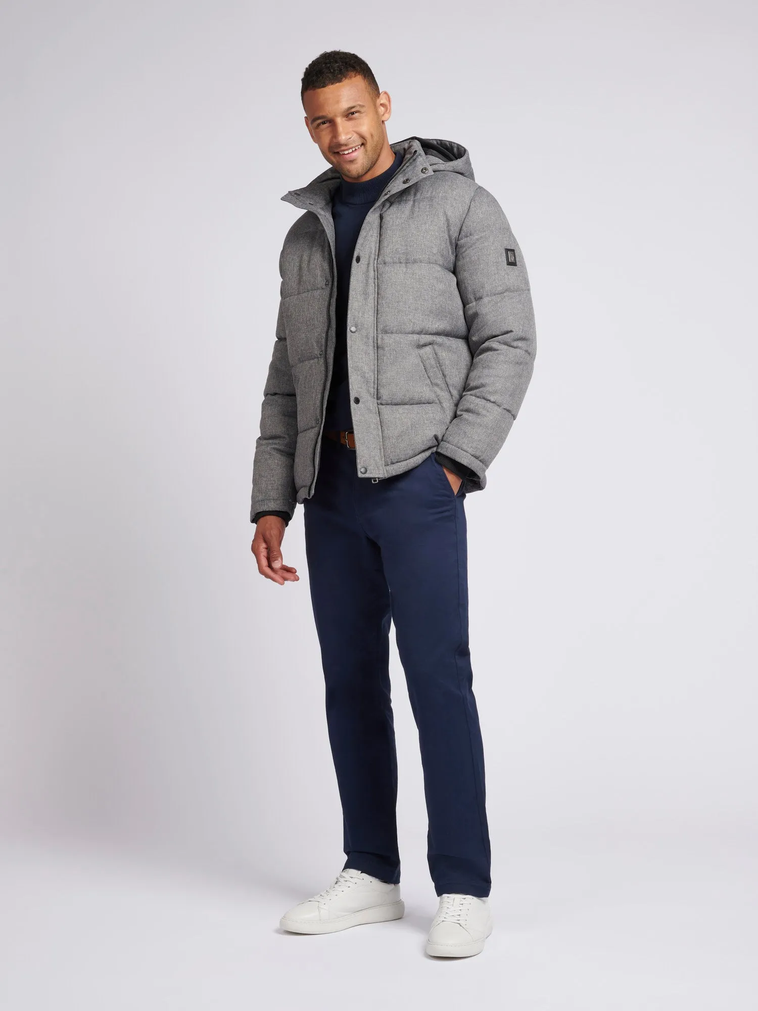 Mens Textured Winter Puffer Jacket in Charcoal