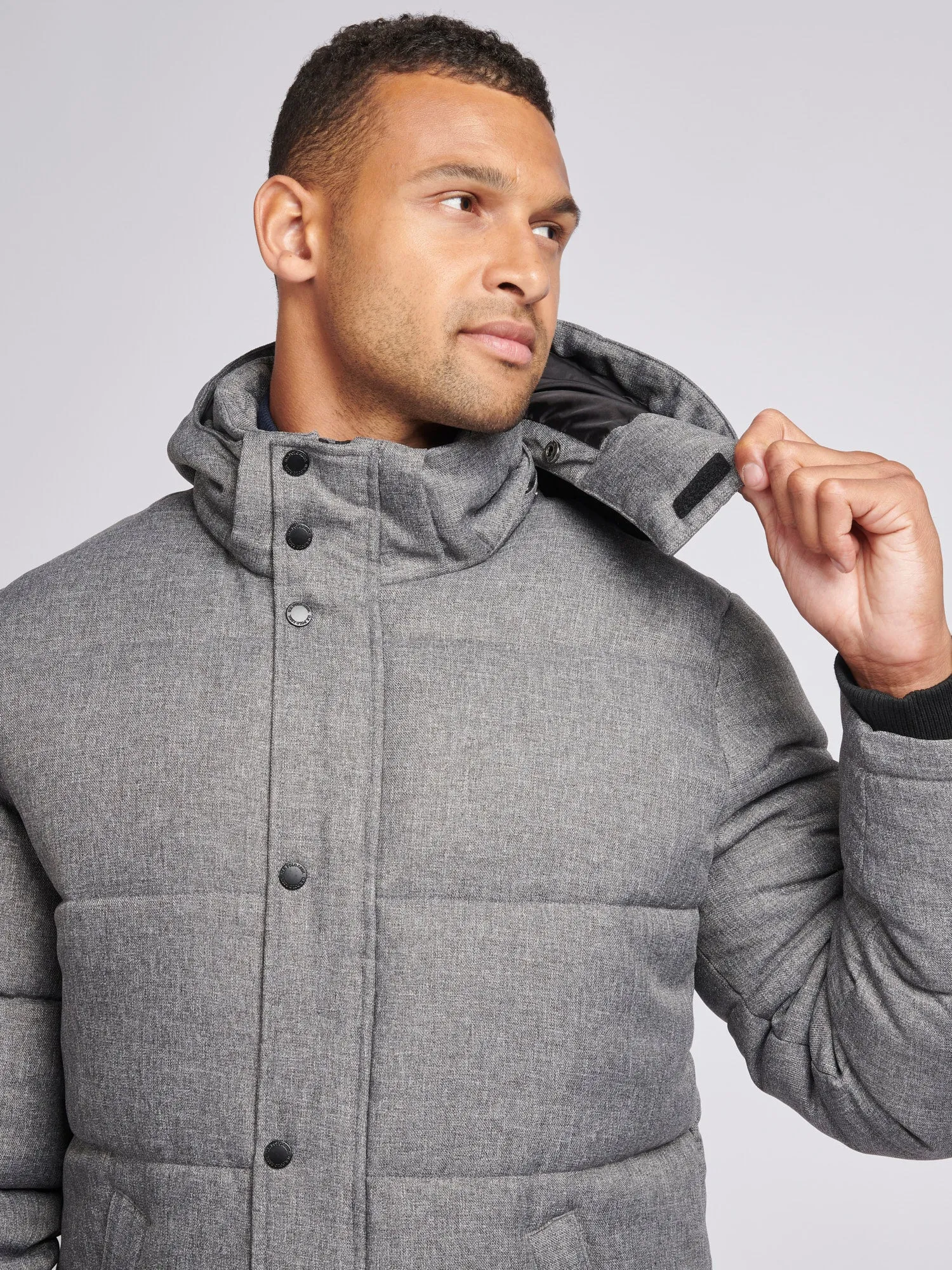 Mens Textured Winter Puffer Jacket in Charcoal