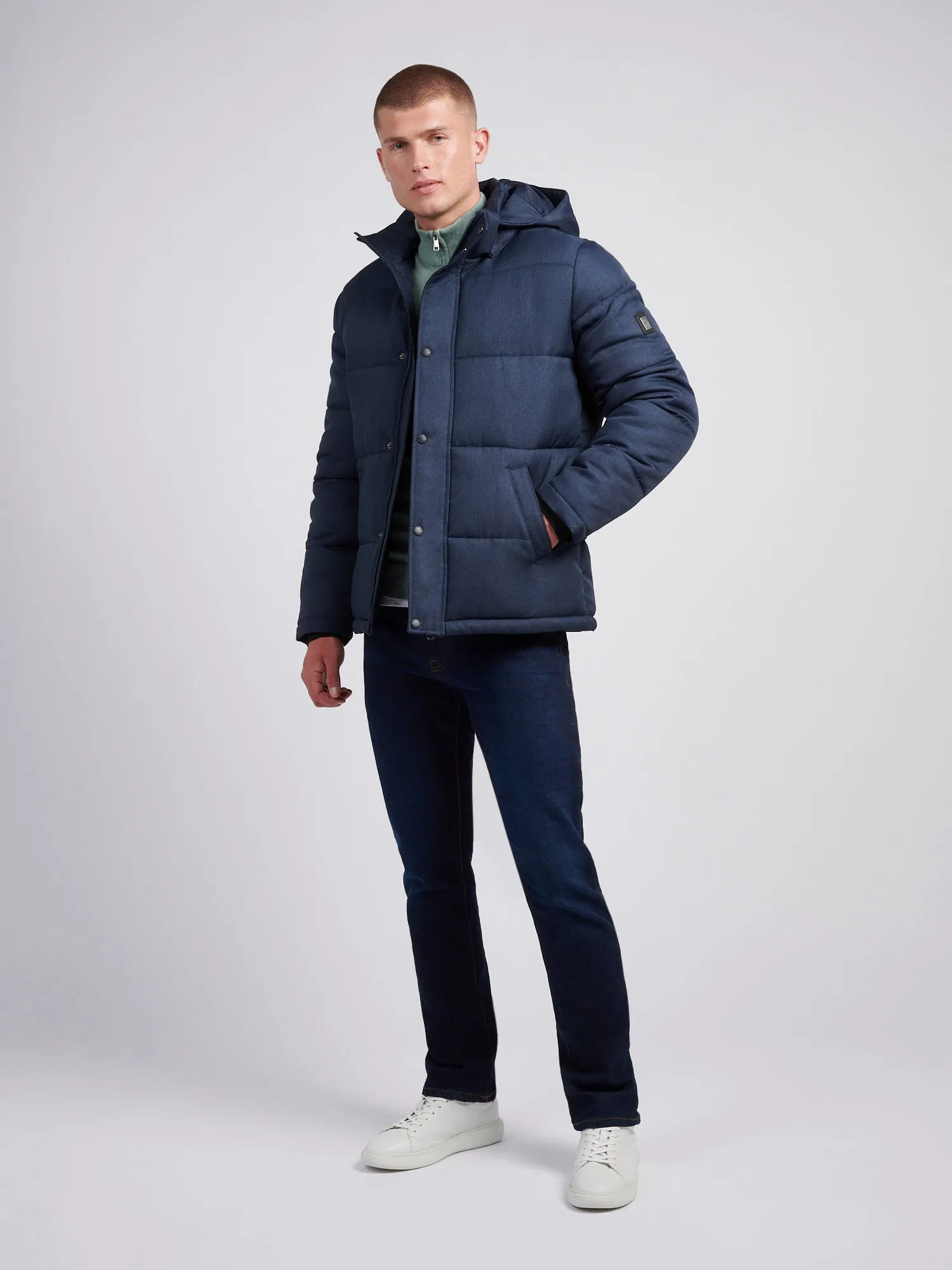 Mens Textured Winter Puffer Jacket in Dark Sapphire Navy