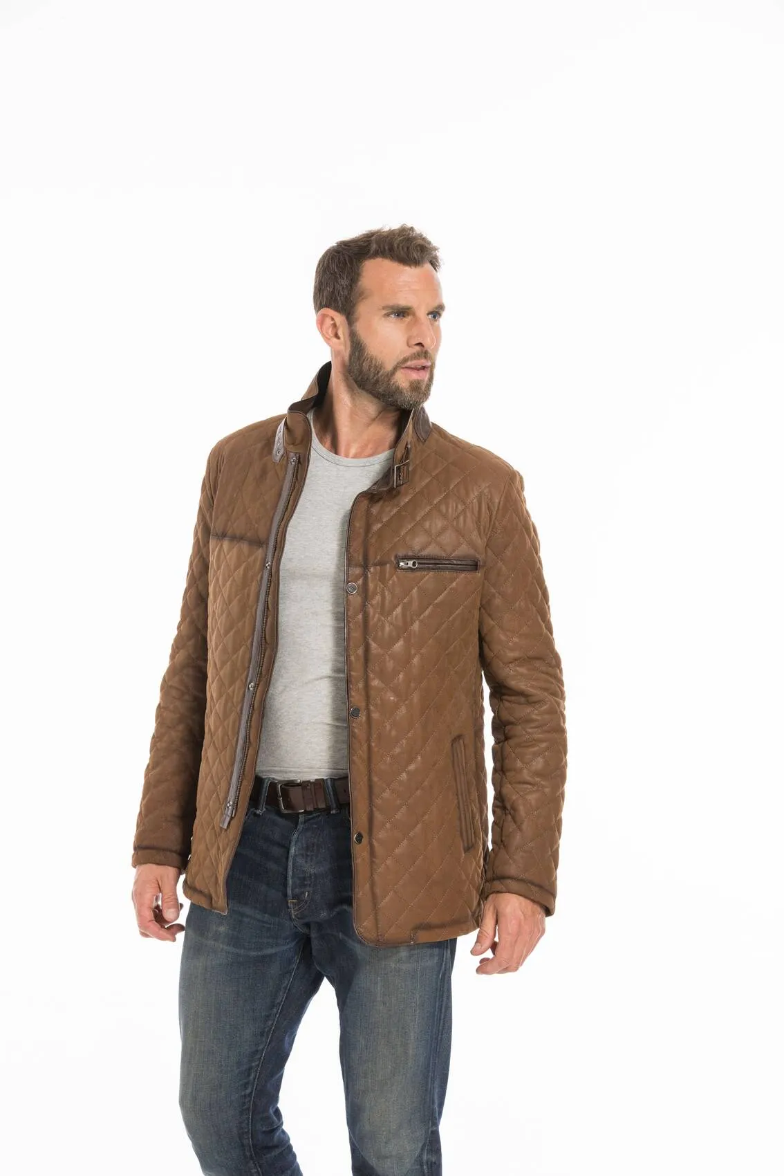 Men's tobacco nuplin leather jacket e 09