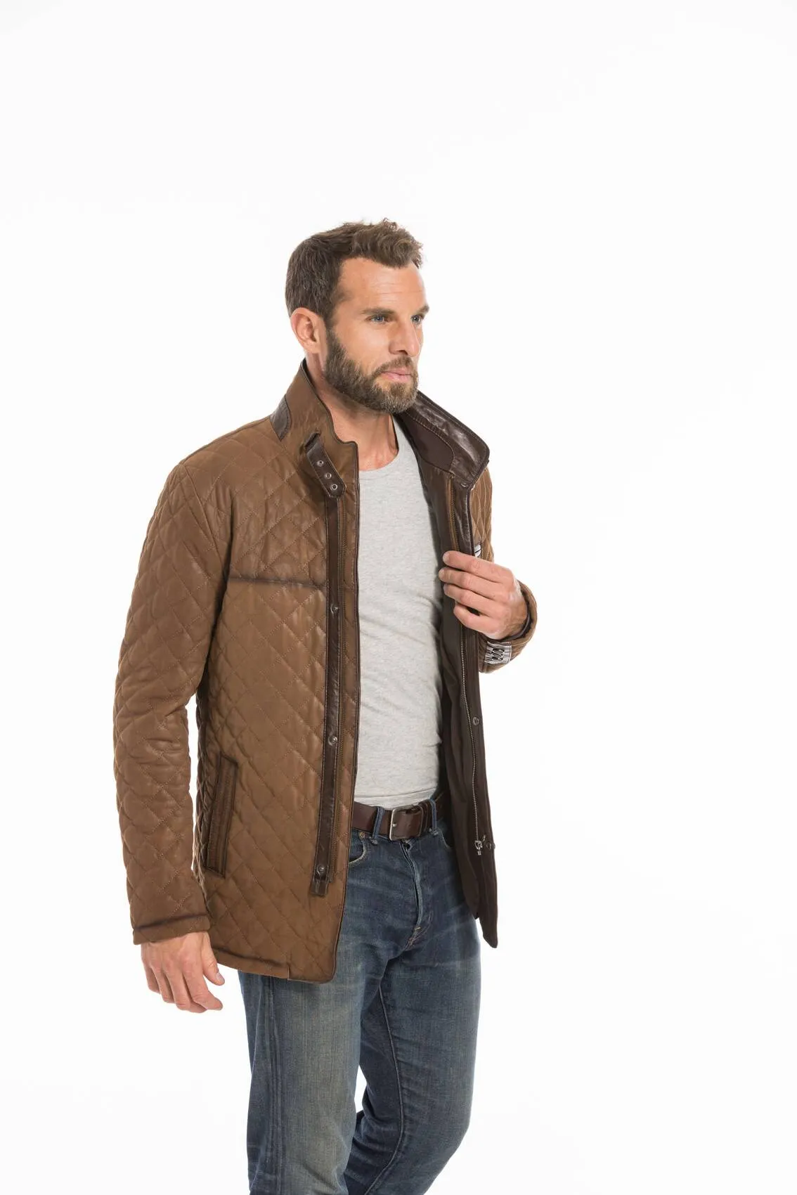 Men's tobacco nuplin leather jacket e 09