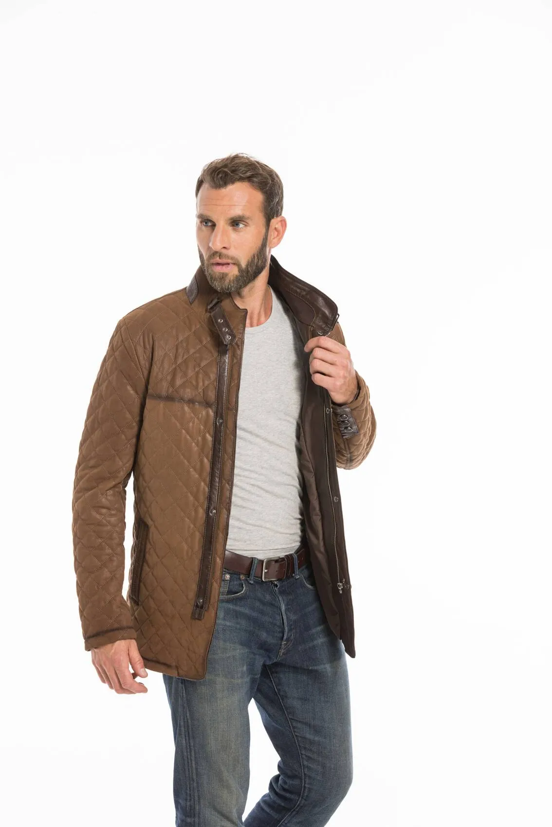 Men's tobacco nuplin leather jacket e 09