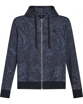 Mens Tonal Paisley Print Hoodie Navy