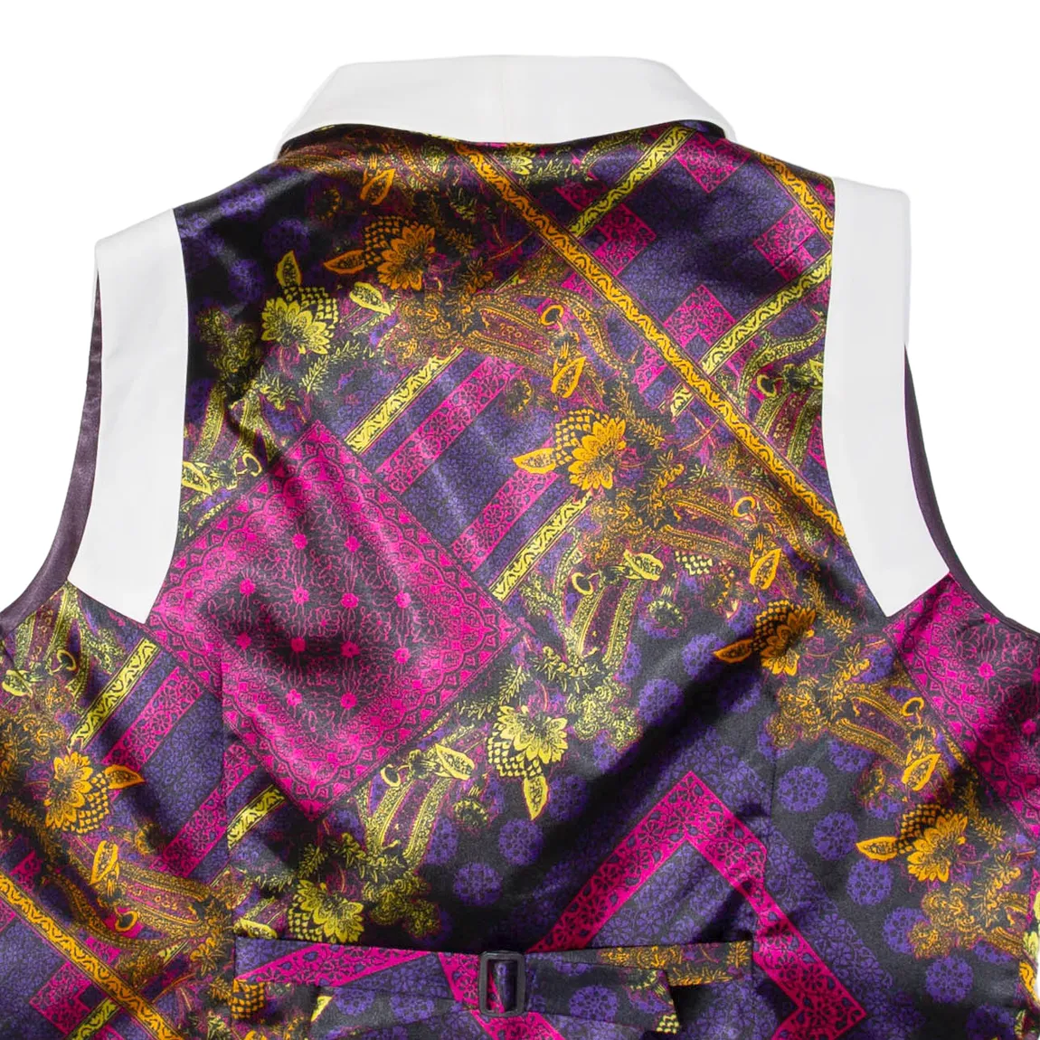 Mens Waistcoat Purple Satin Floral XL