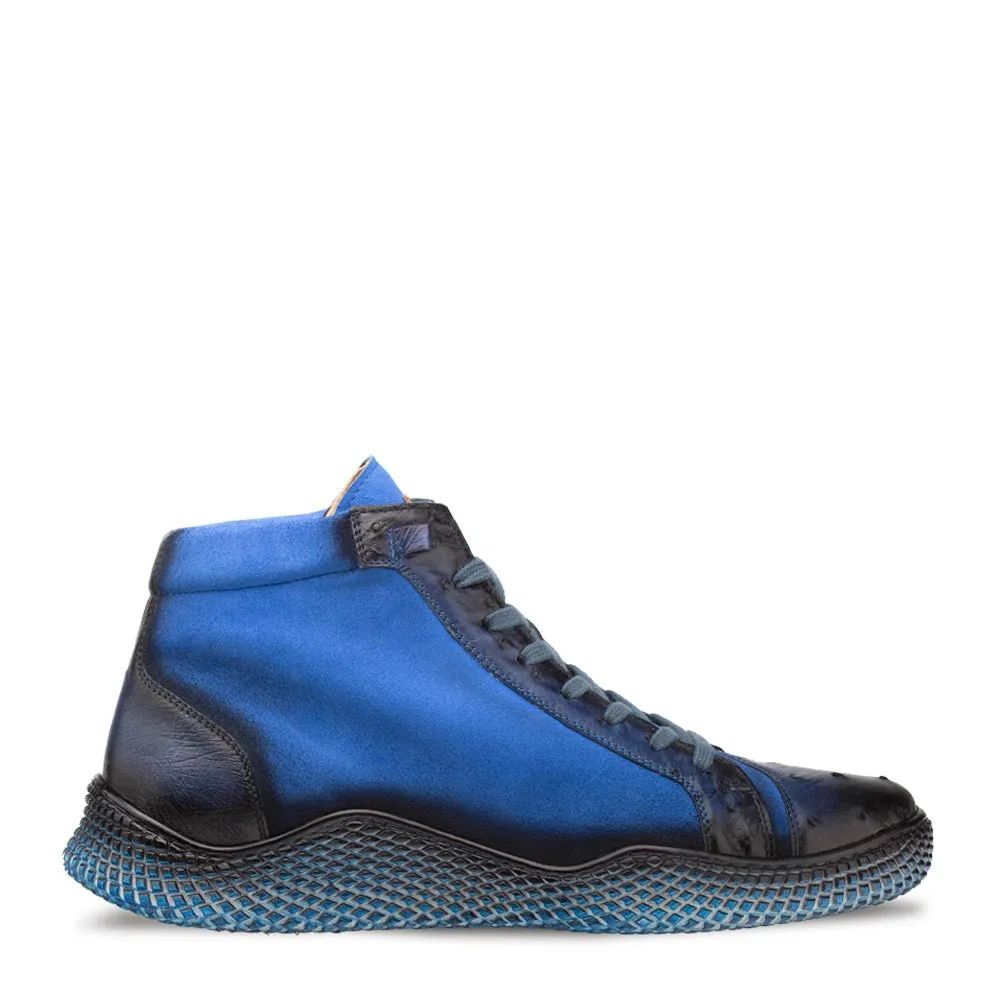 Mezlan Militare 4987-S Men's Shoes Jeans & Cobalt Blue Ostrich / Suede Leather Hi-Top Sneakers (MZ3676)