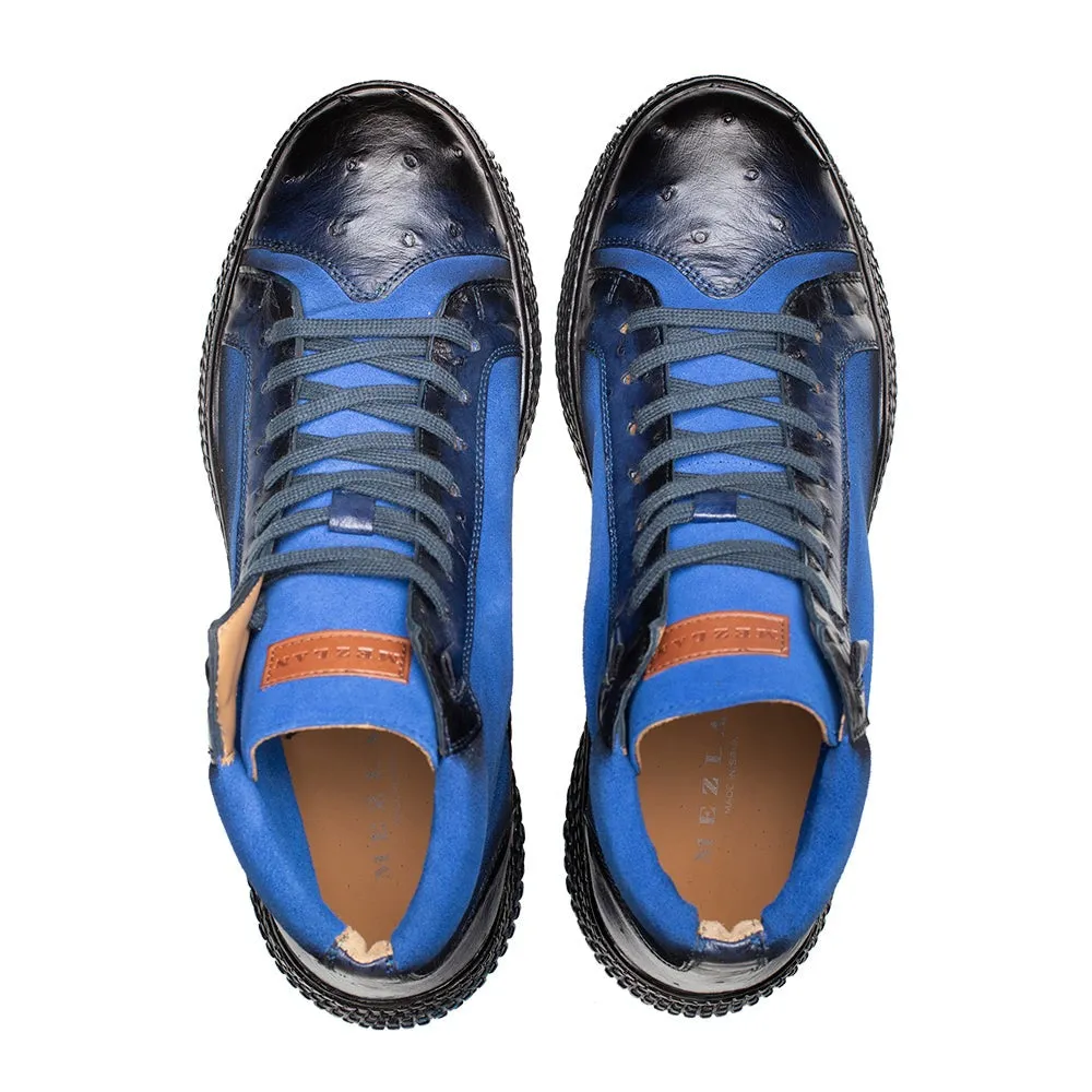 Mezlan Militare 4987-S Men's Shoes Jeans & Cobalt Blue Ostrich / Suede Leather Hi-Top Sneakers (MZ3676)