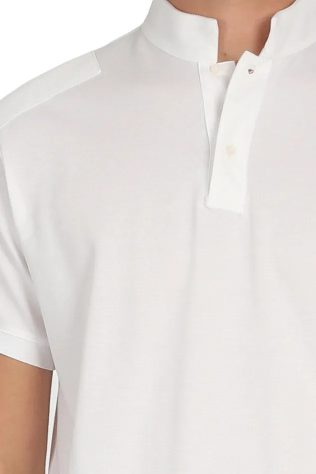 Military Pop Collar Polo White